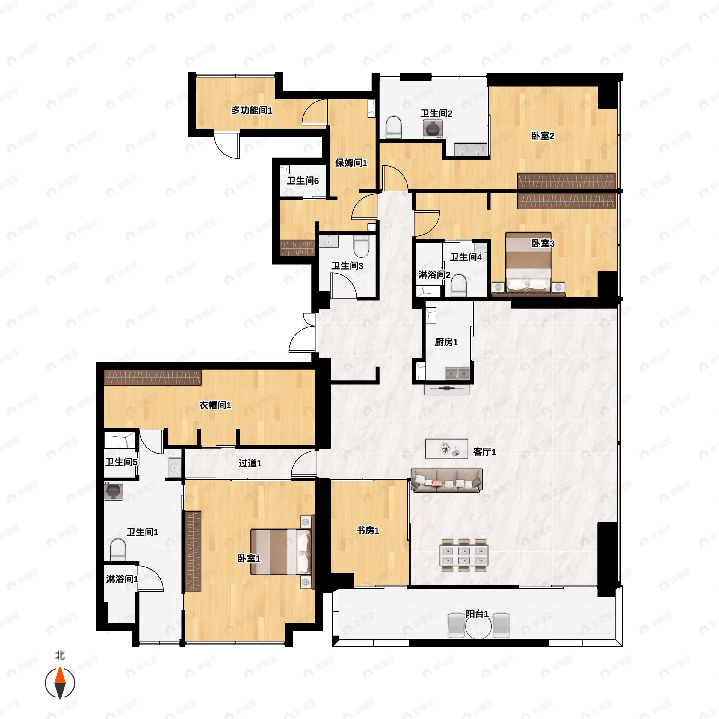 4室2厅5卫建面425平东户型图
