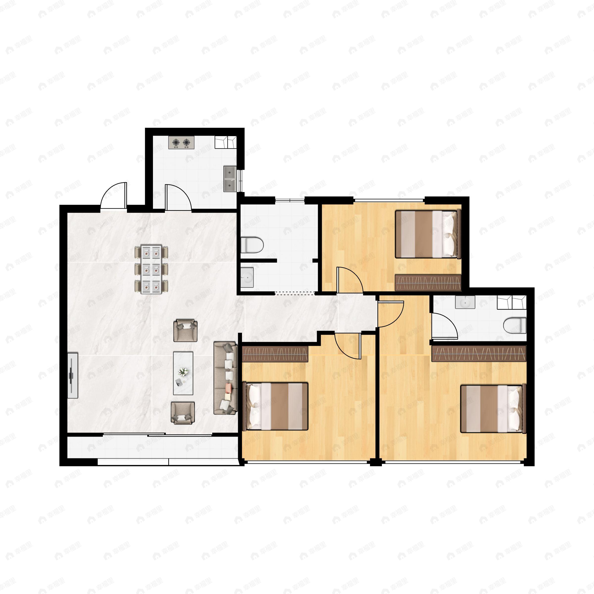 3室2厅2卫建面105平户型图