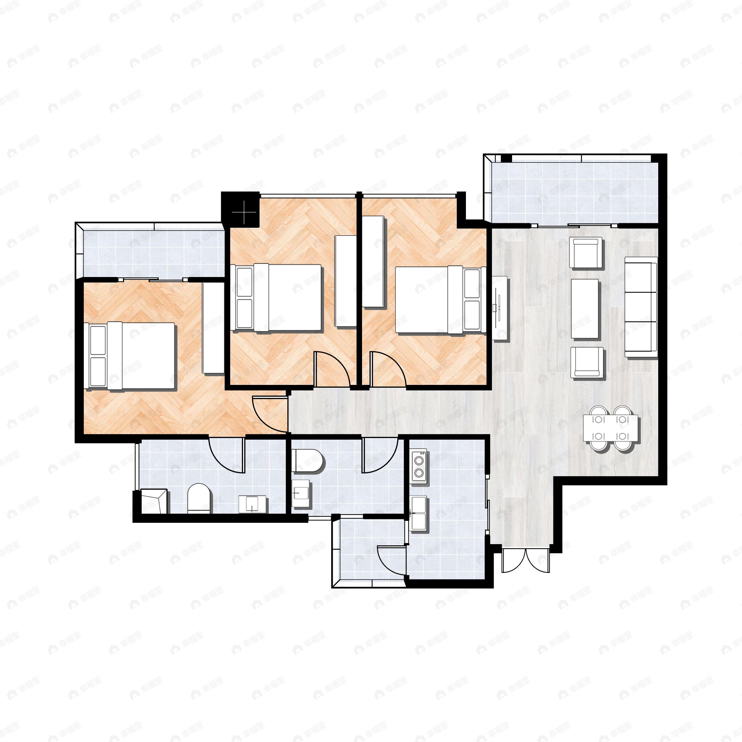 3室2厅2卫建面108平户型图