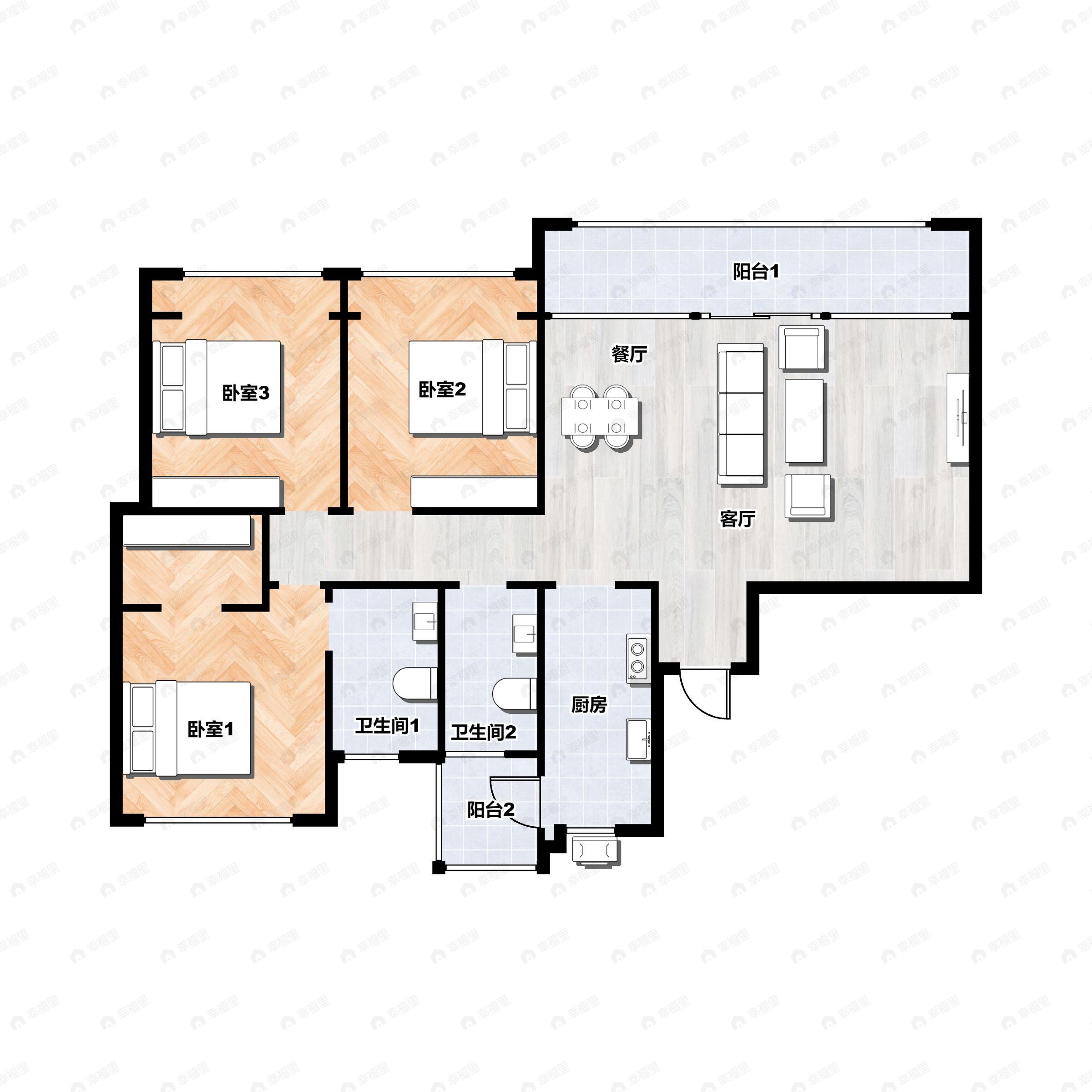 3室2厅2卫建面135平南户型图