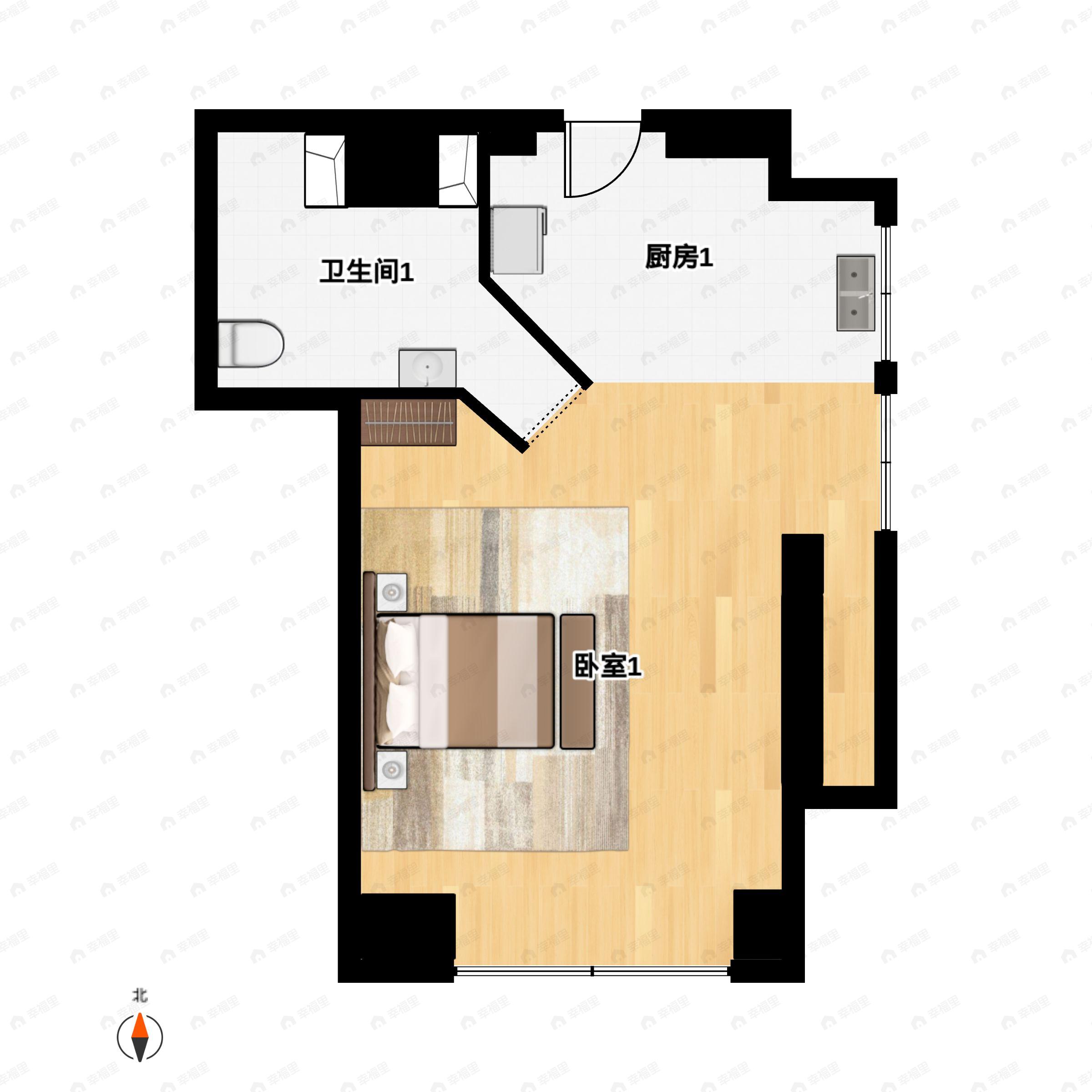 1室1厅1卫建面51平户型图