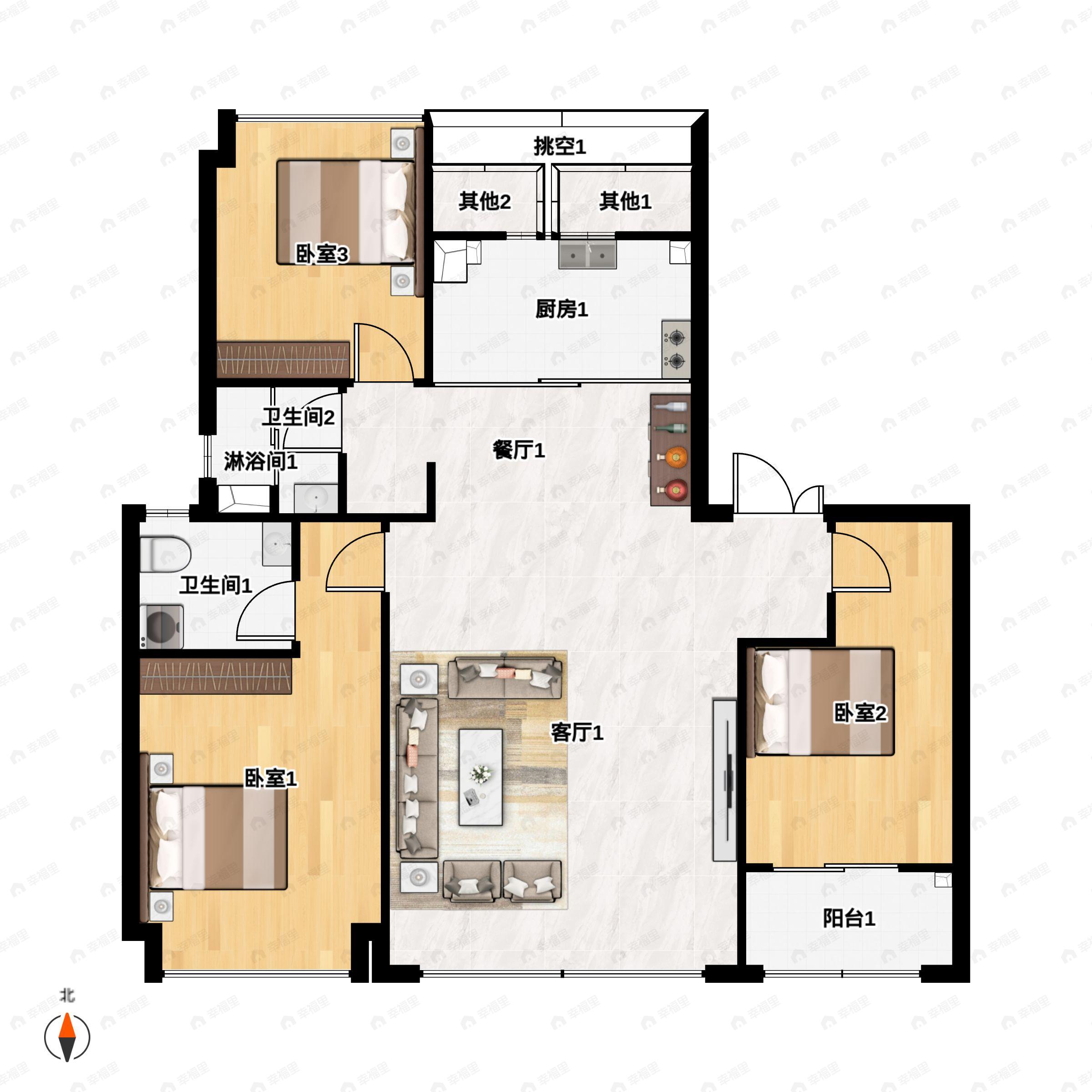 3室2厅2卫建面130平户型图