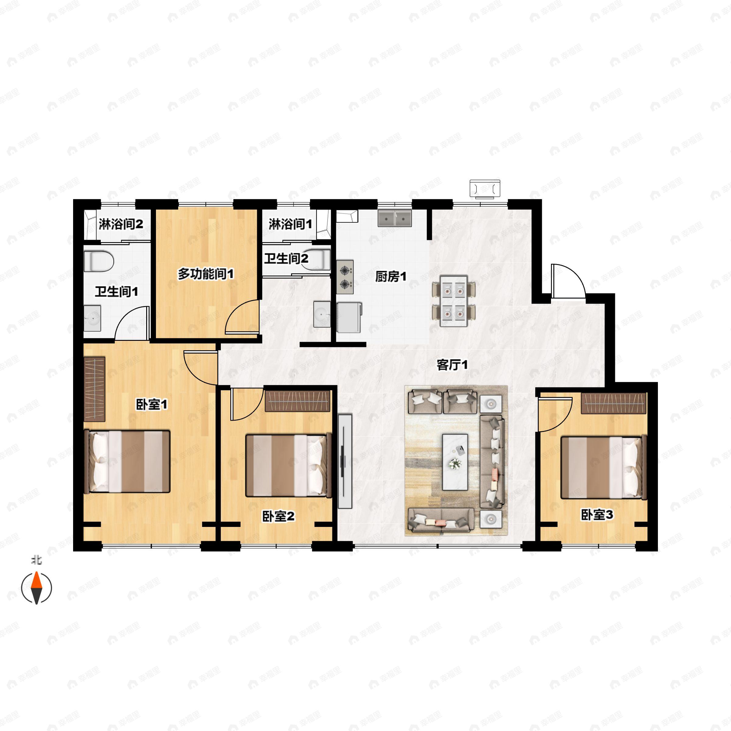 4室2厅2卫建面150平南户型图