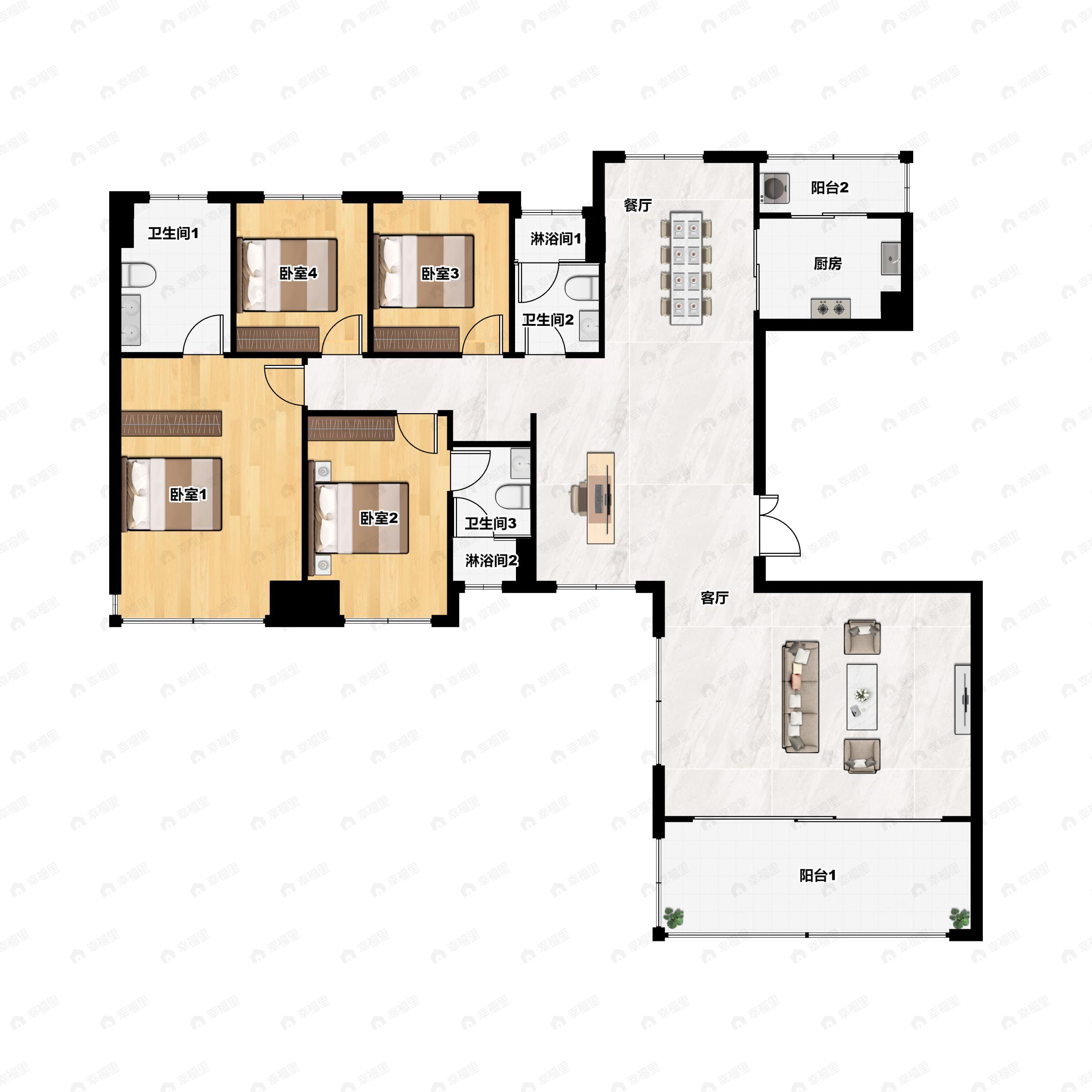 4室2厅3卫建面189平户型图