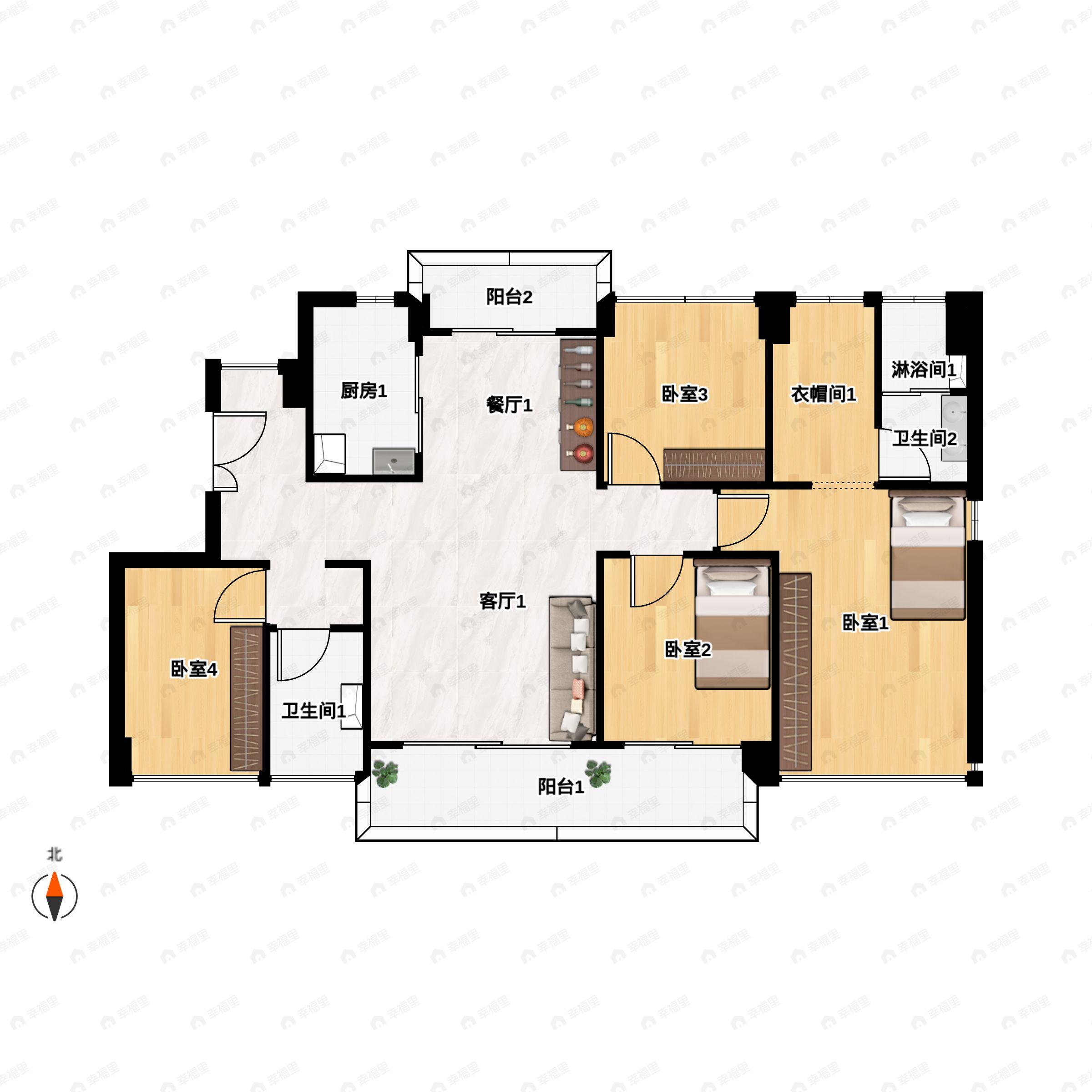 4室2厅2卫建面143平户型图