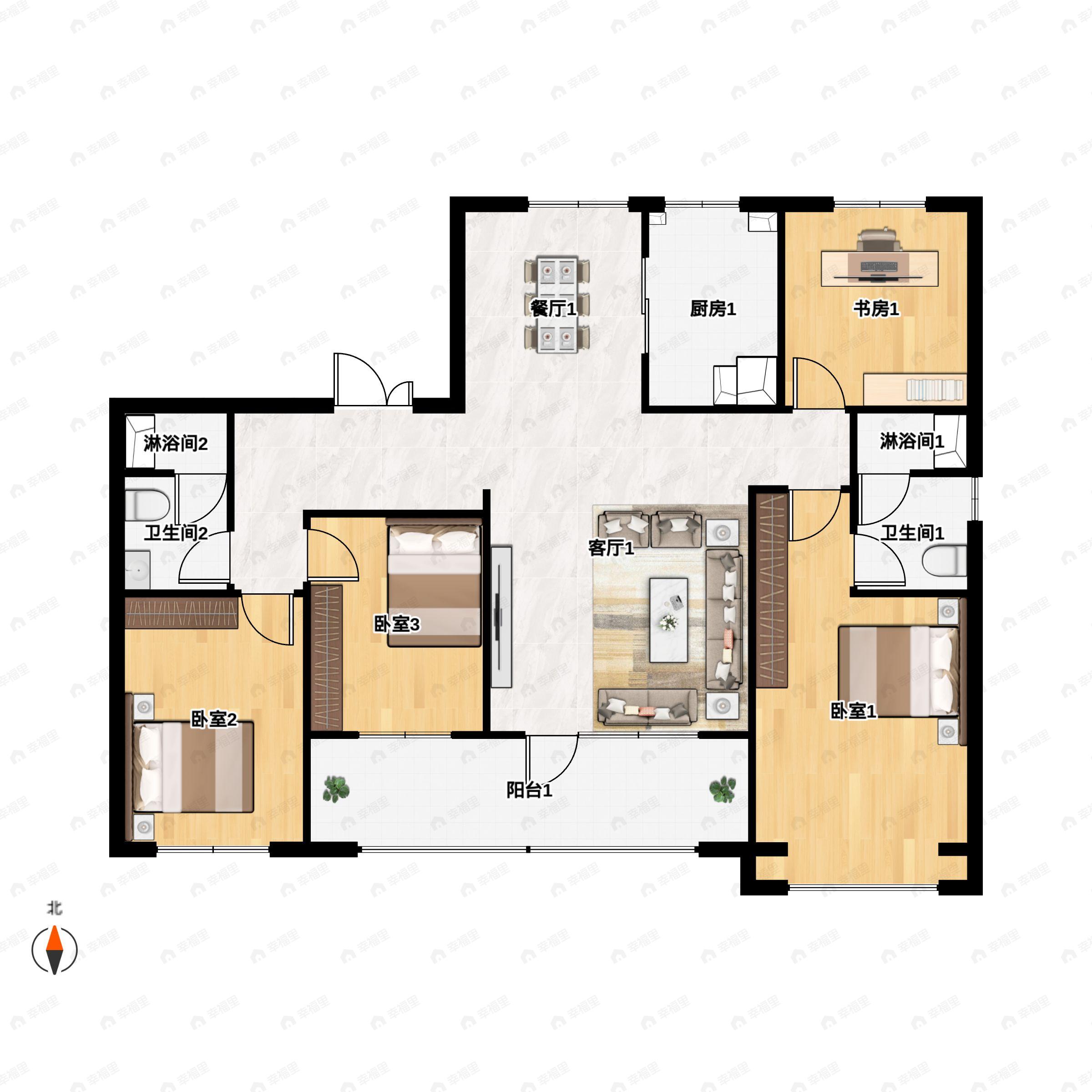 福瀛天麓湖·紫园4室2厅2卫户型图