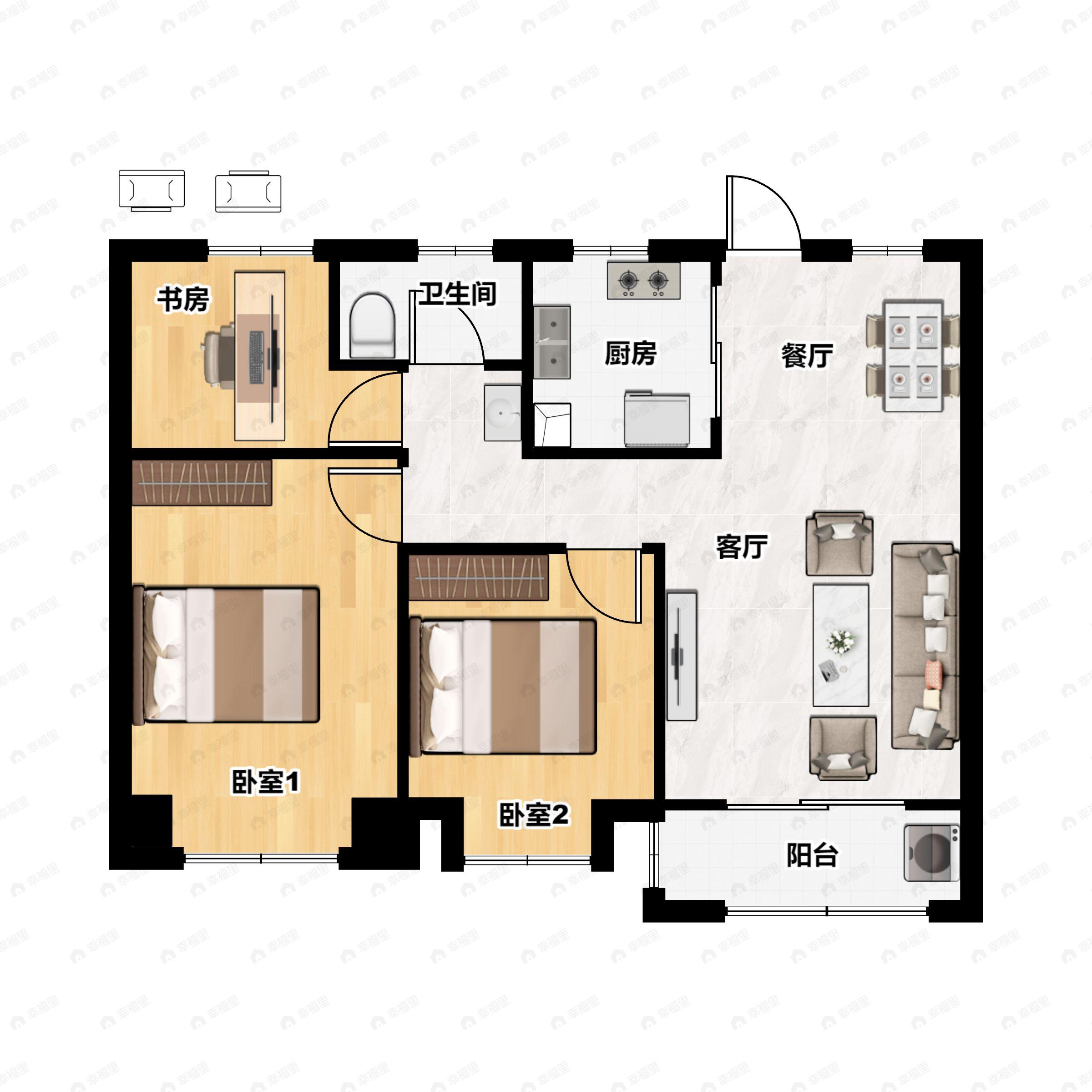 3室2厅1卫建面91平南户型图