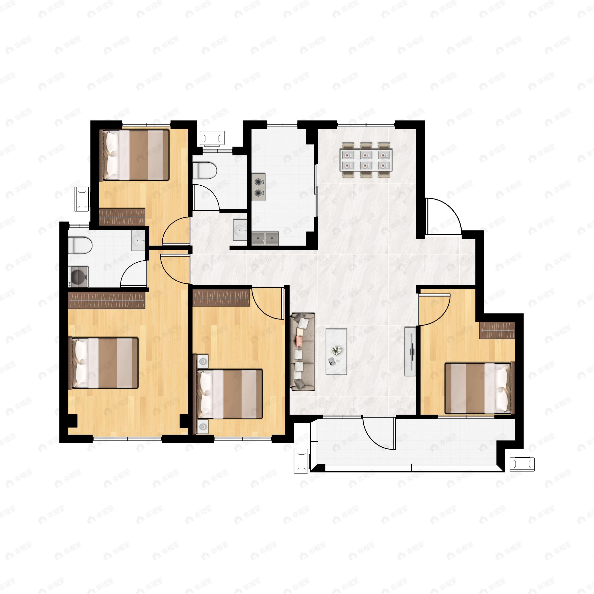 4室2厅2卫建面132平南户型图