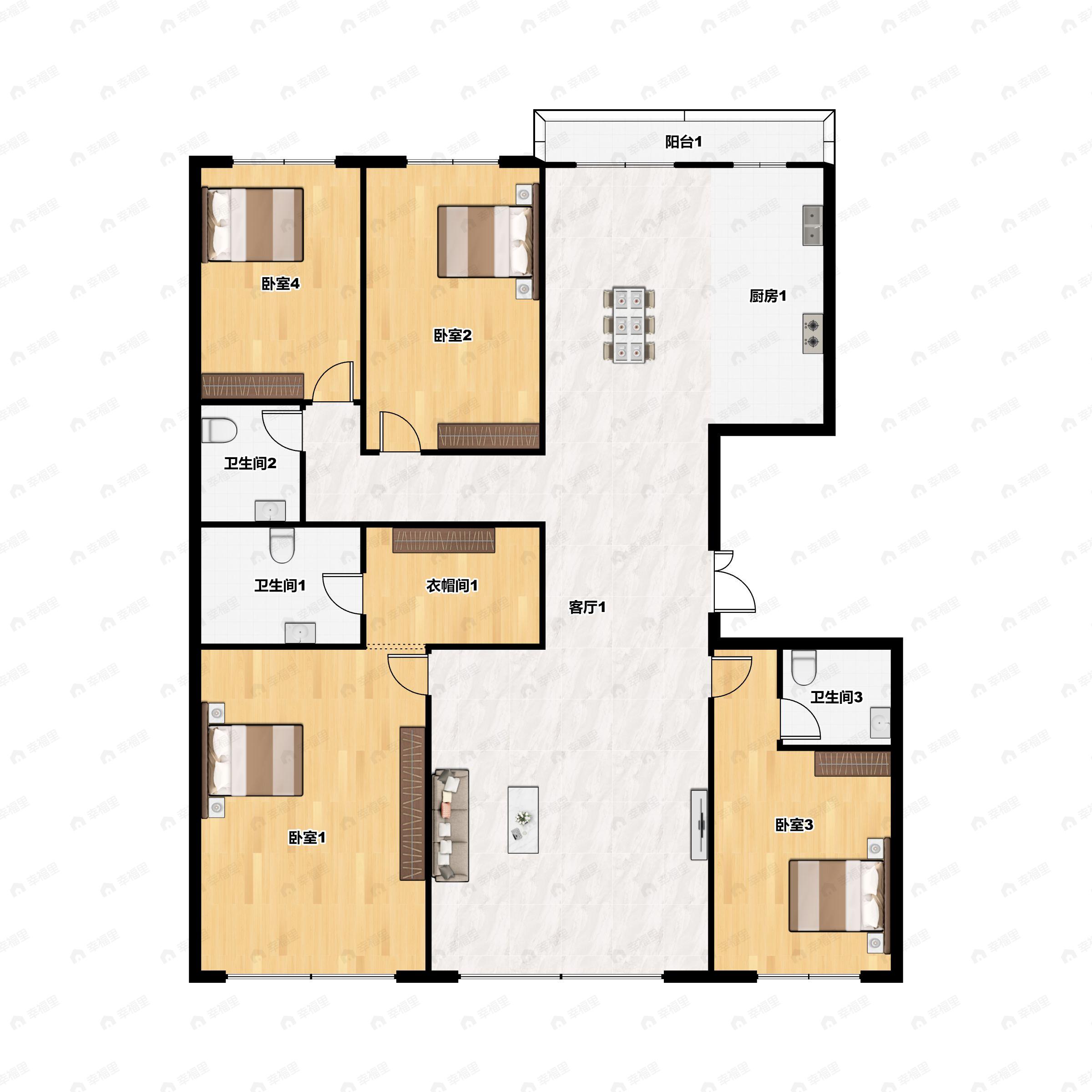 1室1厅1卫建面58m²南|北户型图