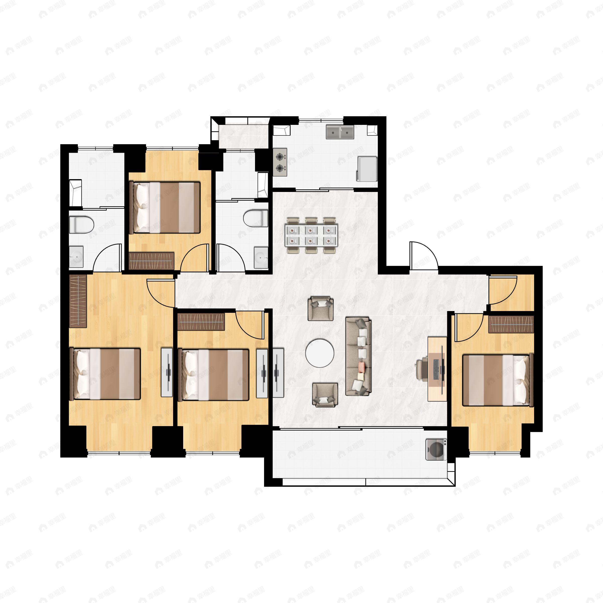 4室2厅2卫建面176m²南户型图