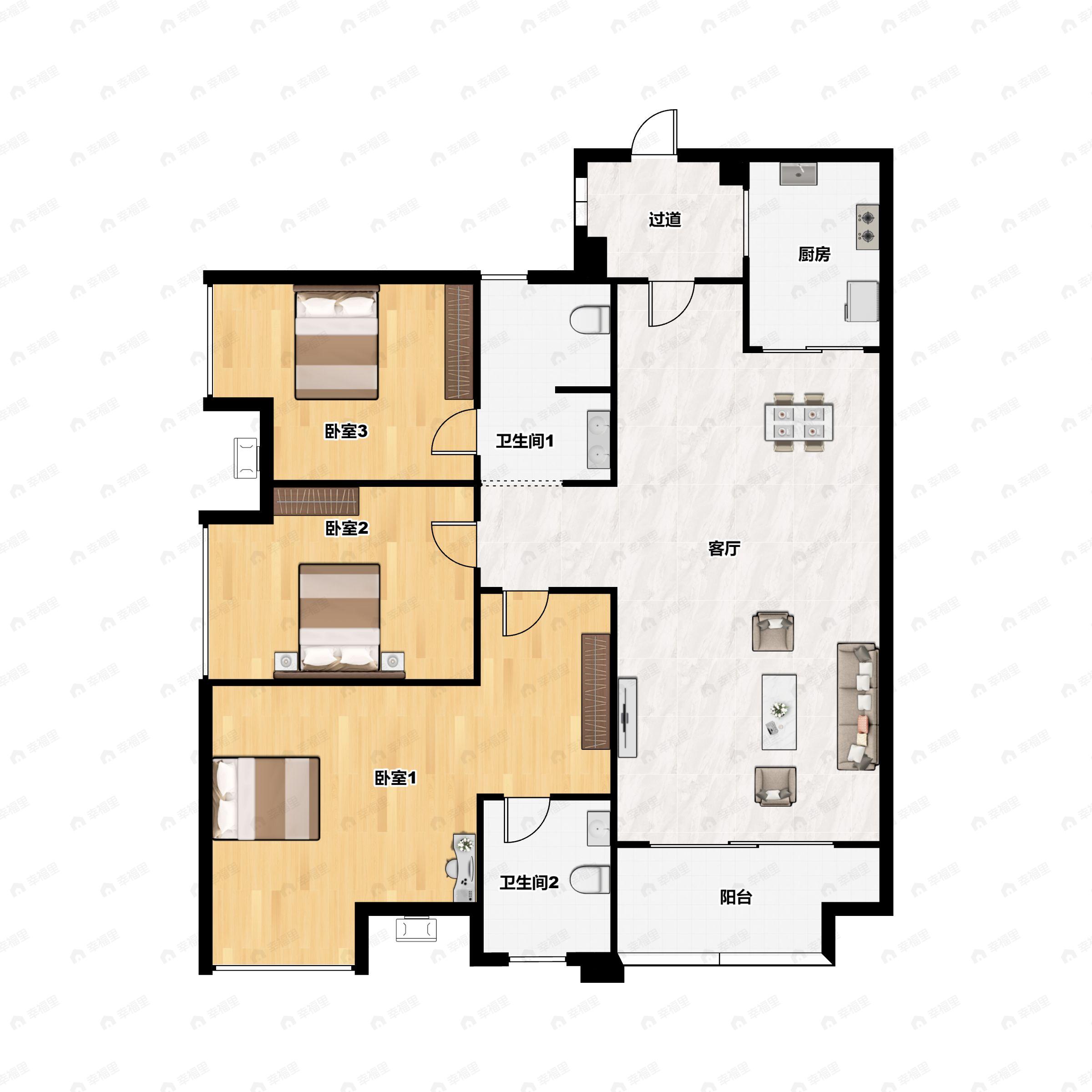 3室2厅2卫建面95平户型图
