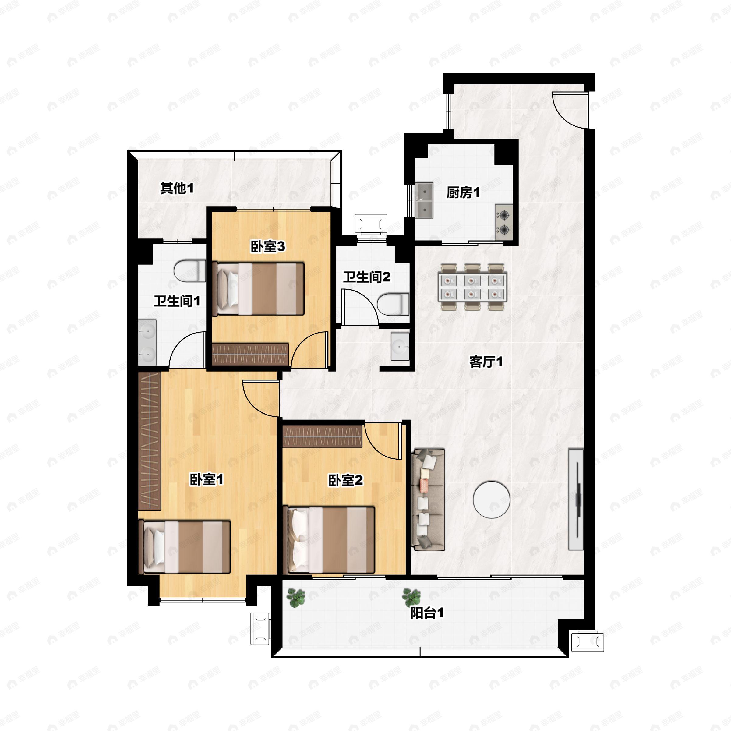 4室2厅2卫建面133平南户型图