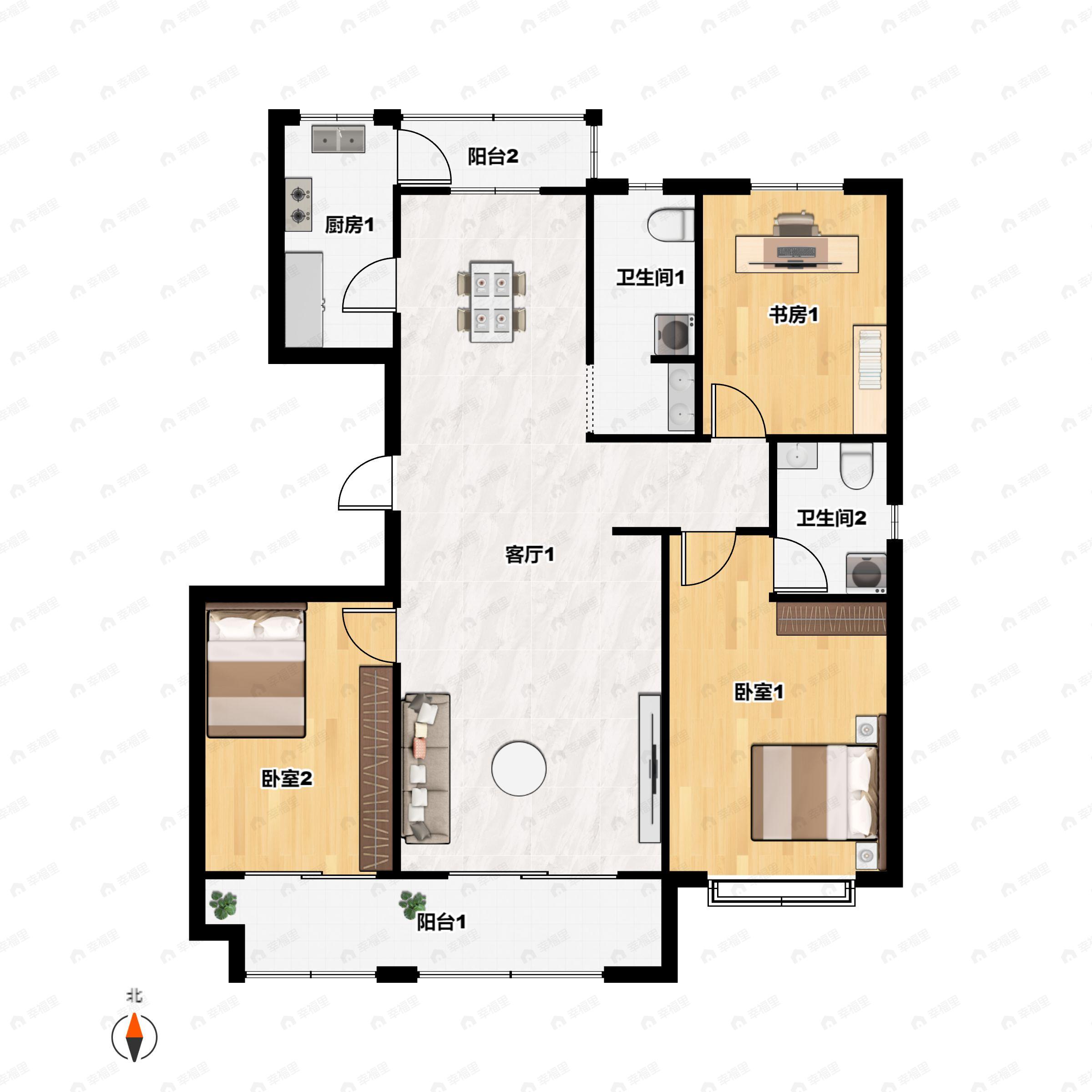 3室2厅2卫建面144平户型图