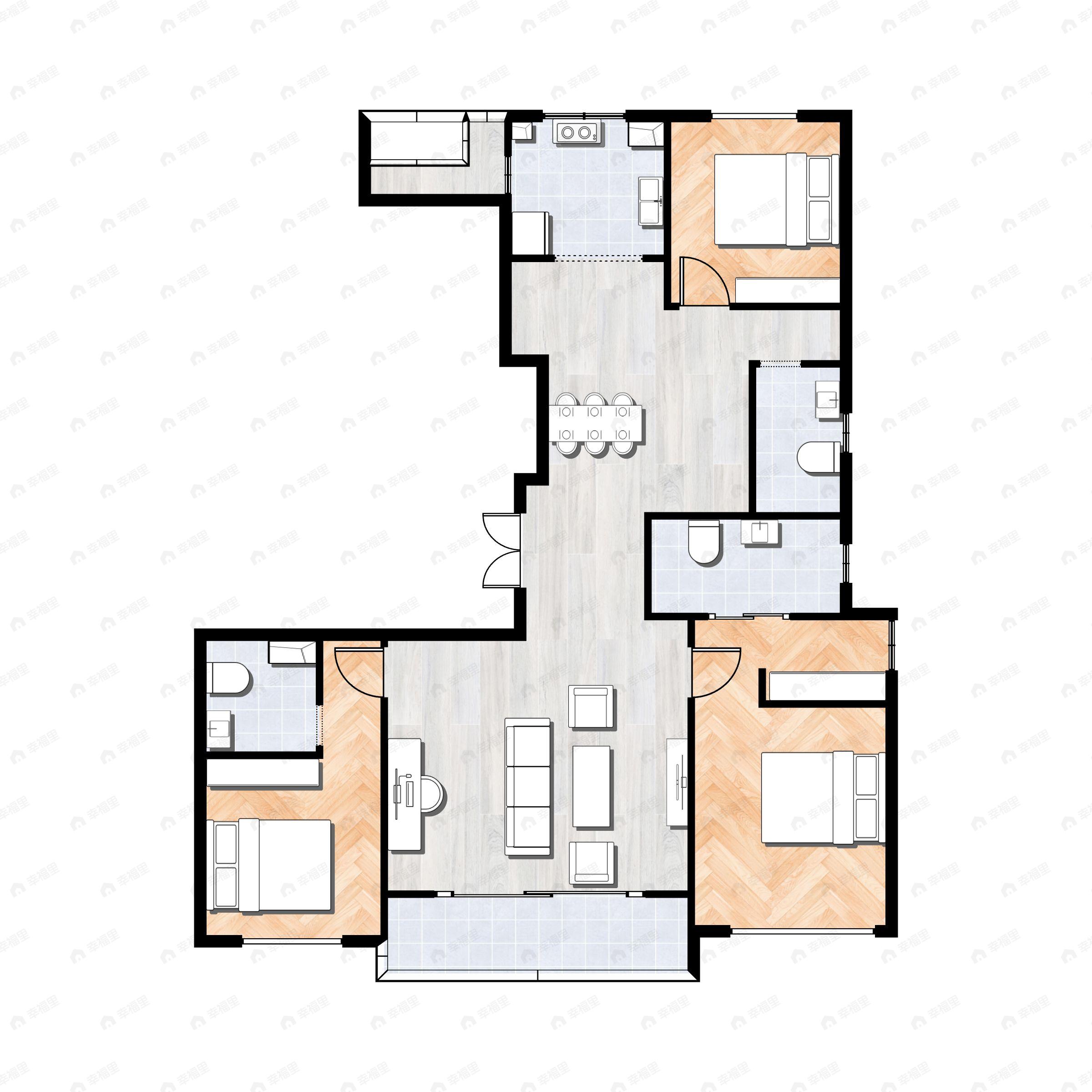 3室2厅2卫建面165平南户型图
