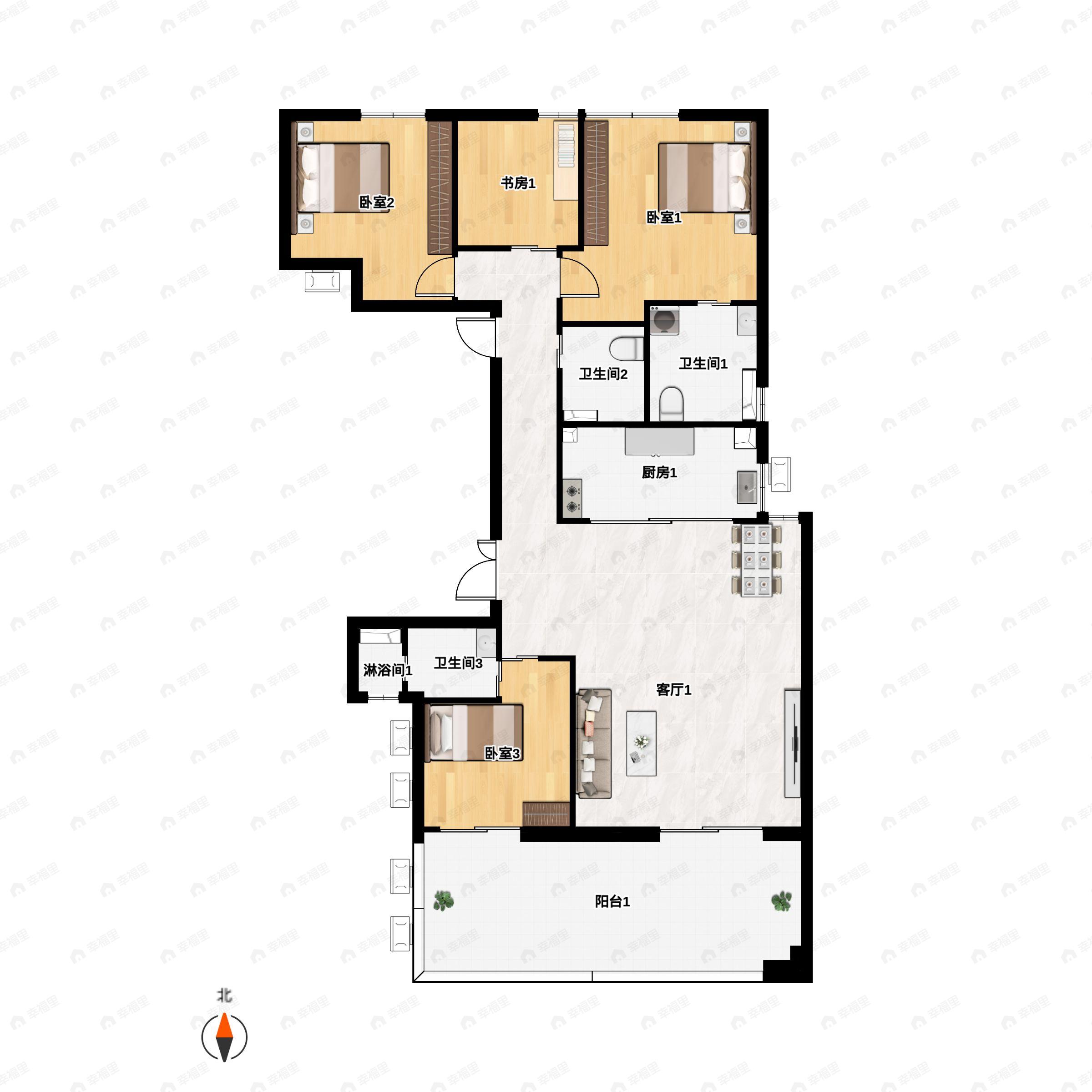 4室2厅2卫建面190平南户型图