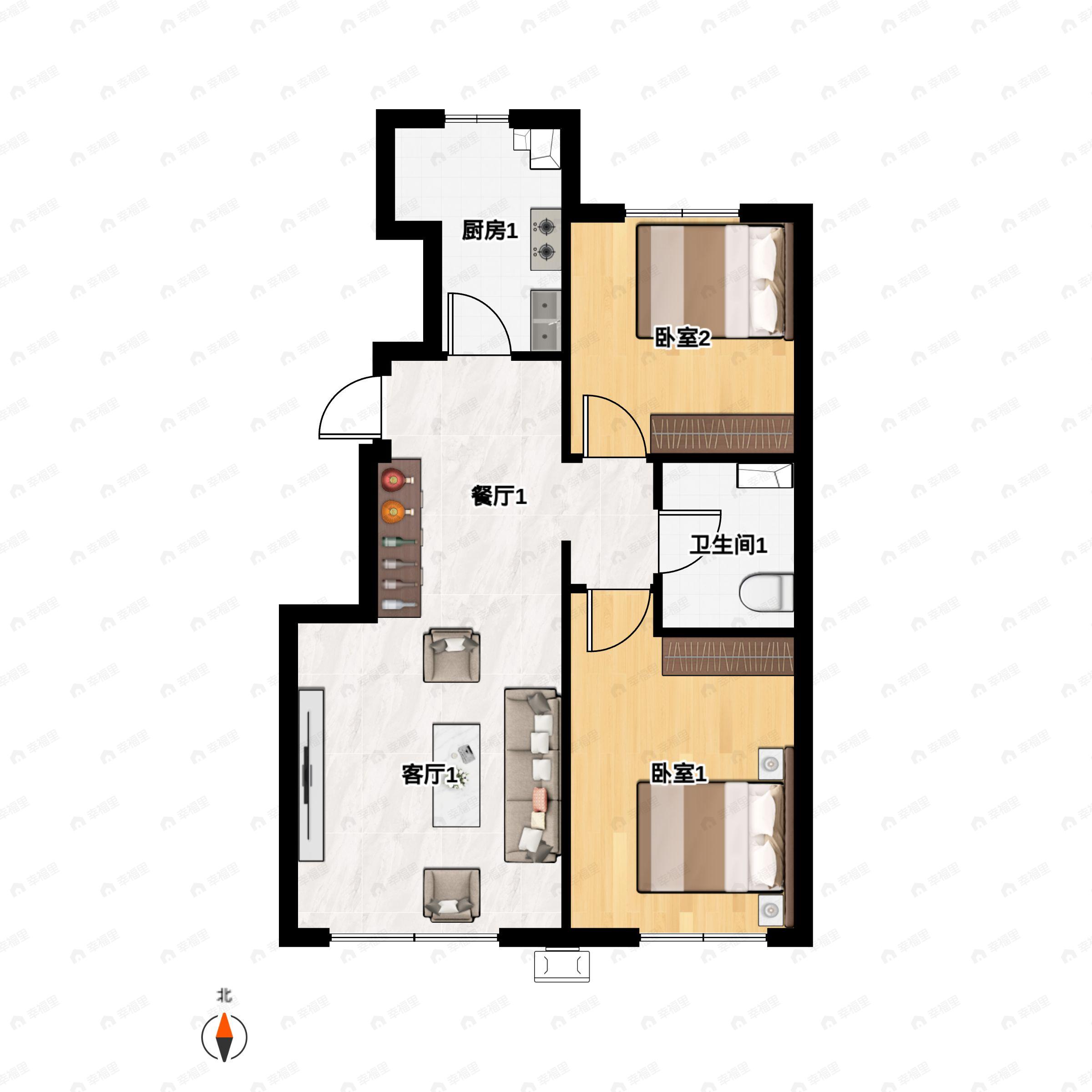 2室2厅1卫建面89平户型图