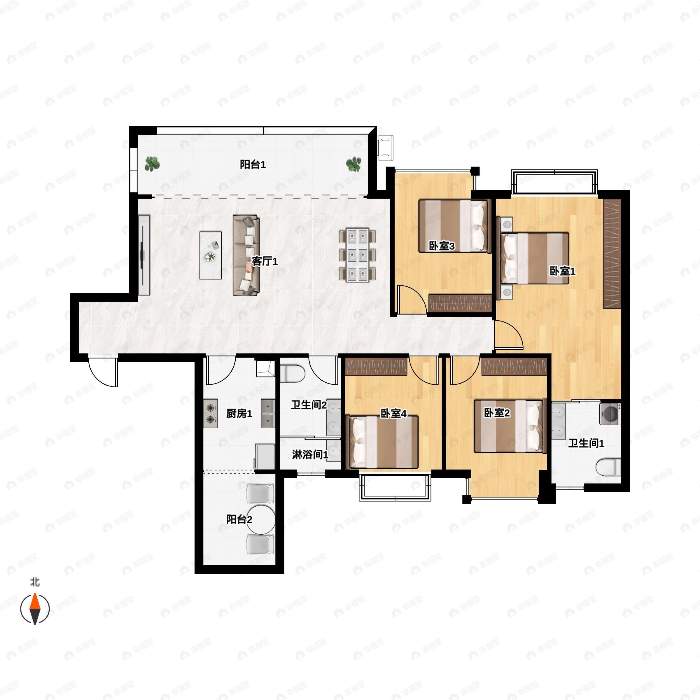 4室2厅2卫建面141平西户型图