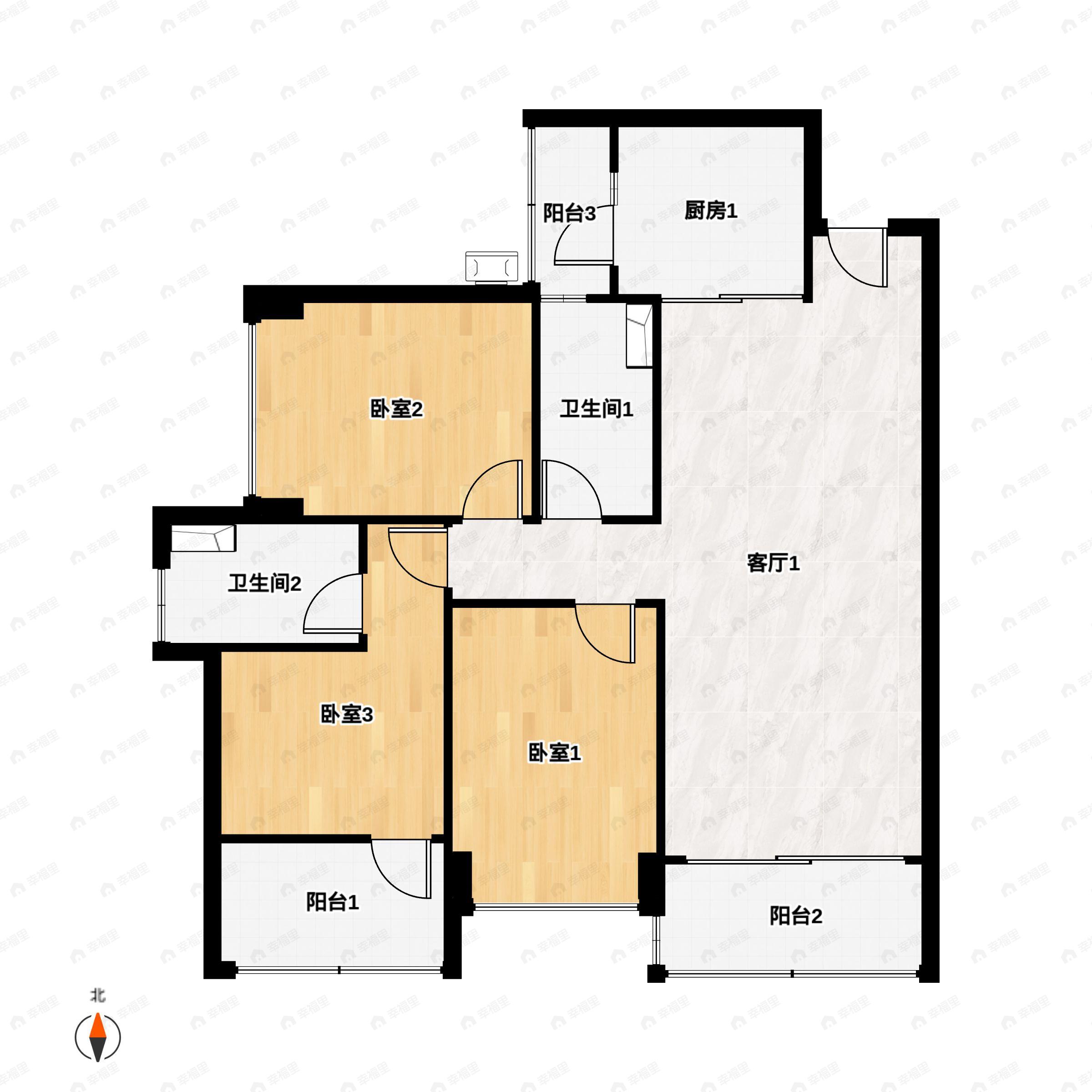 3室2厅2卫建面115平户型图
