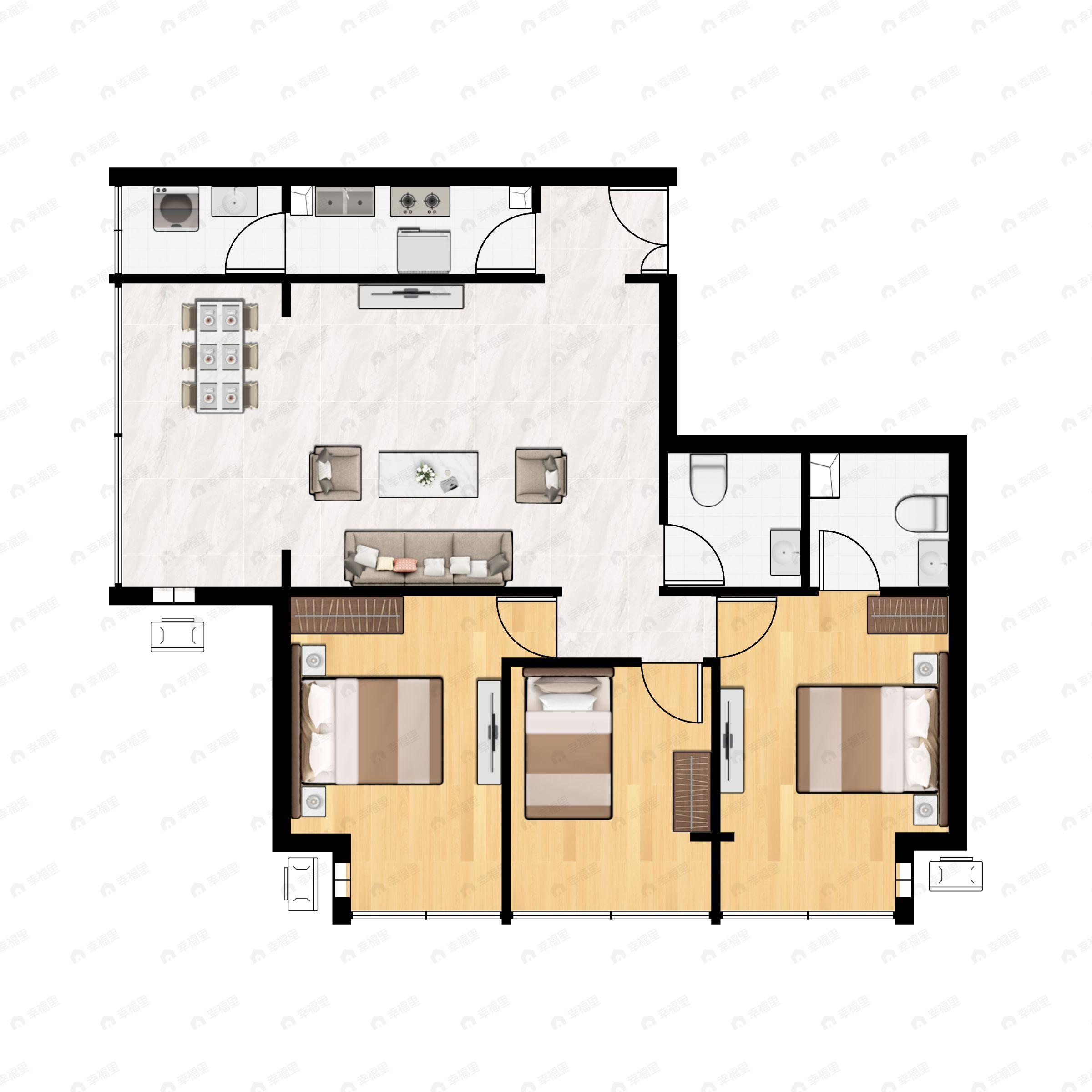 3室2厅2卫建面157平南户型图