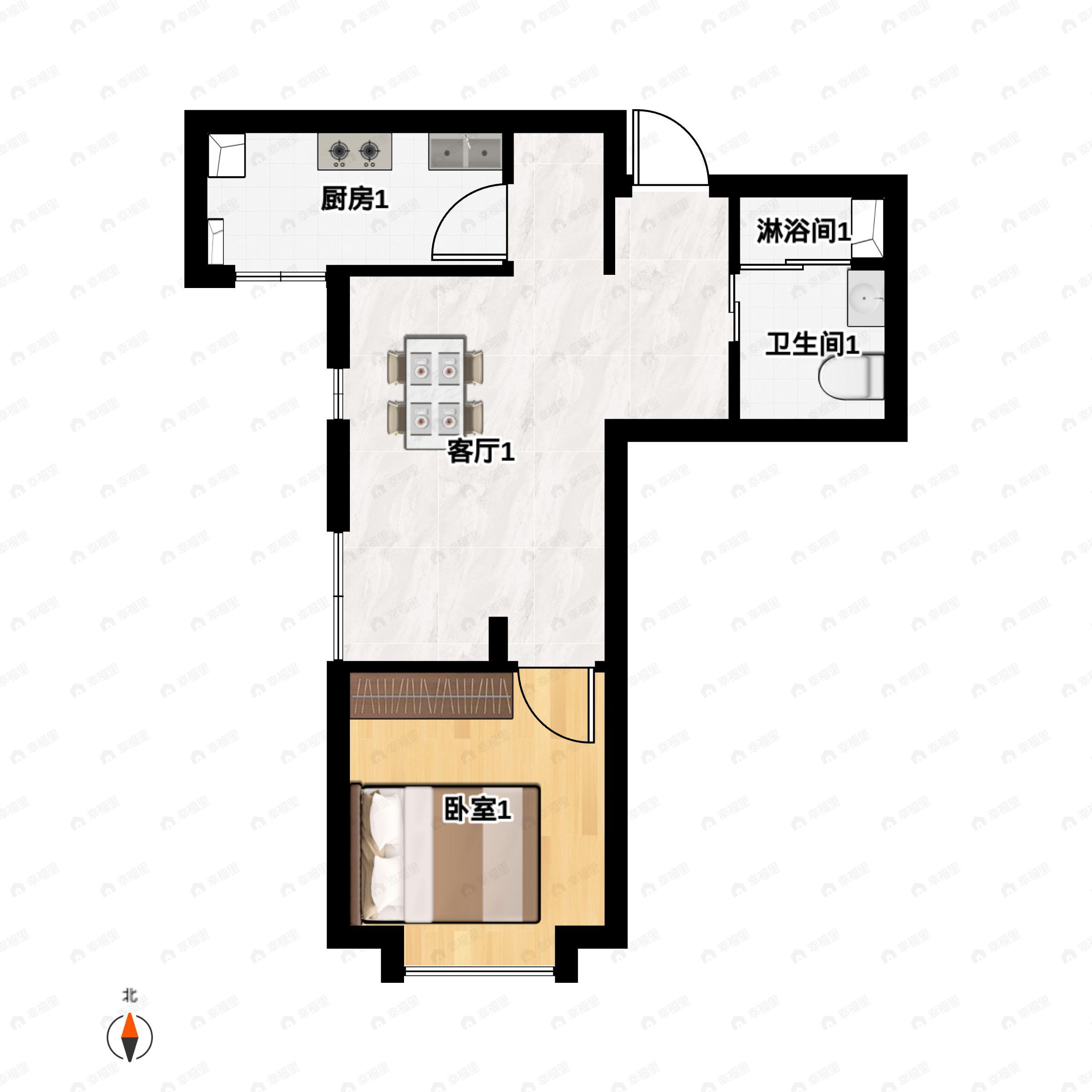秦基诚园1室1厅1卫户型图