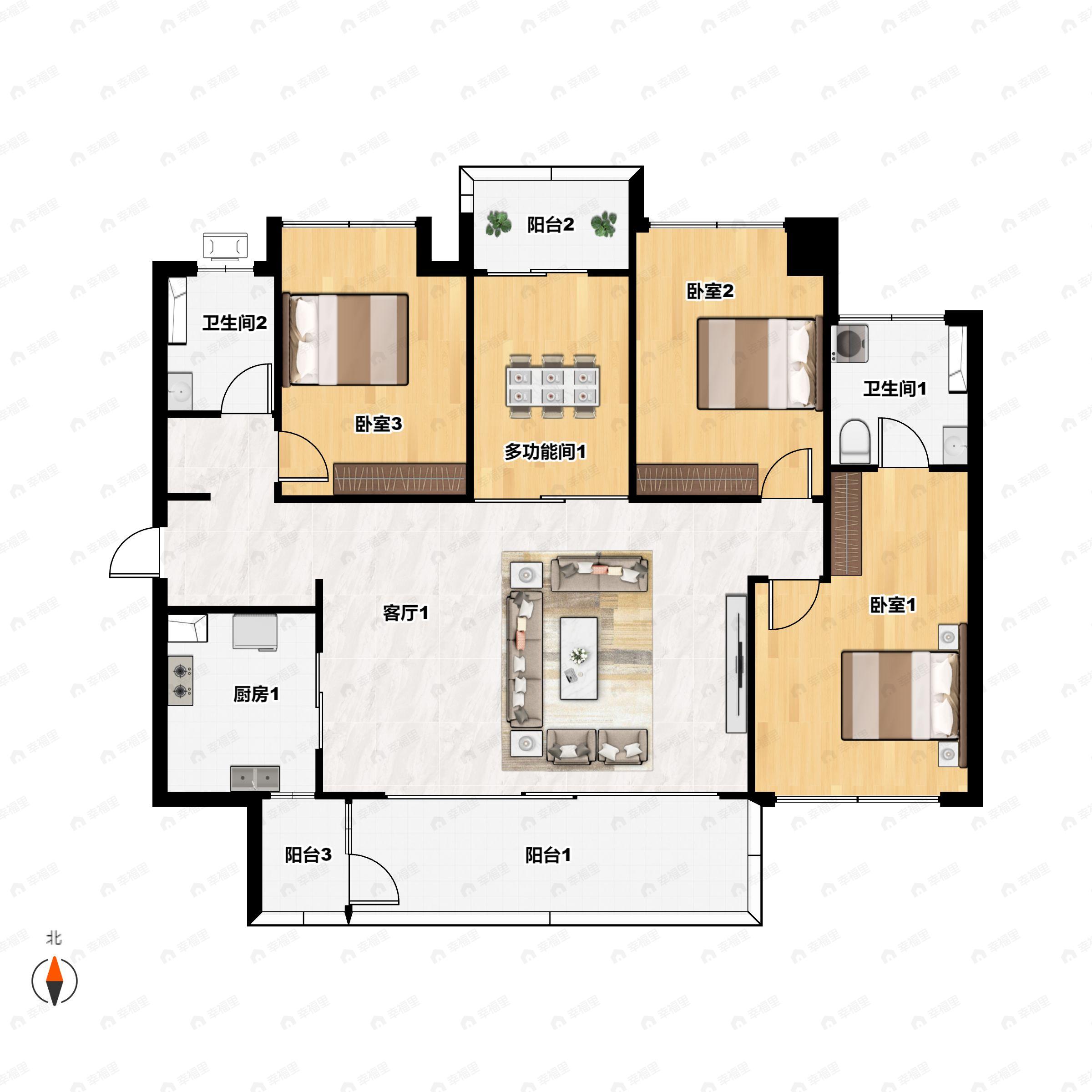 4室2厅2卫建面153平南户型图