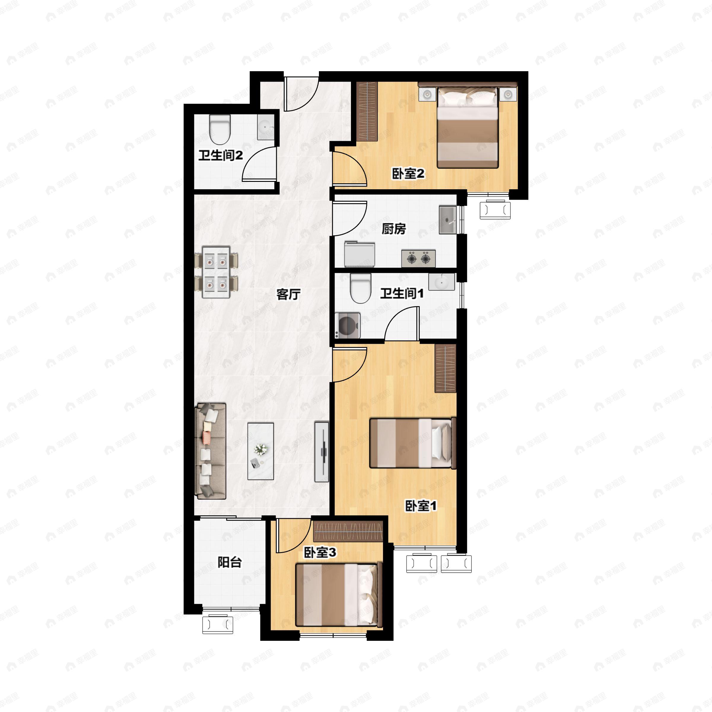 3室2厅2卫建面123平户型图