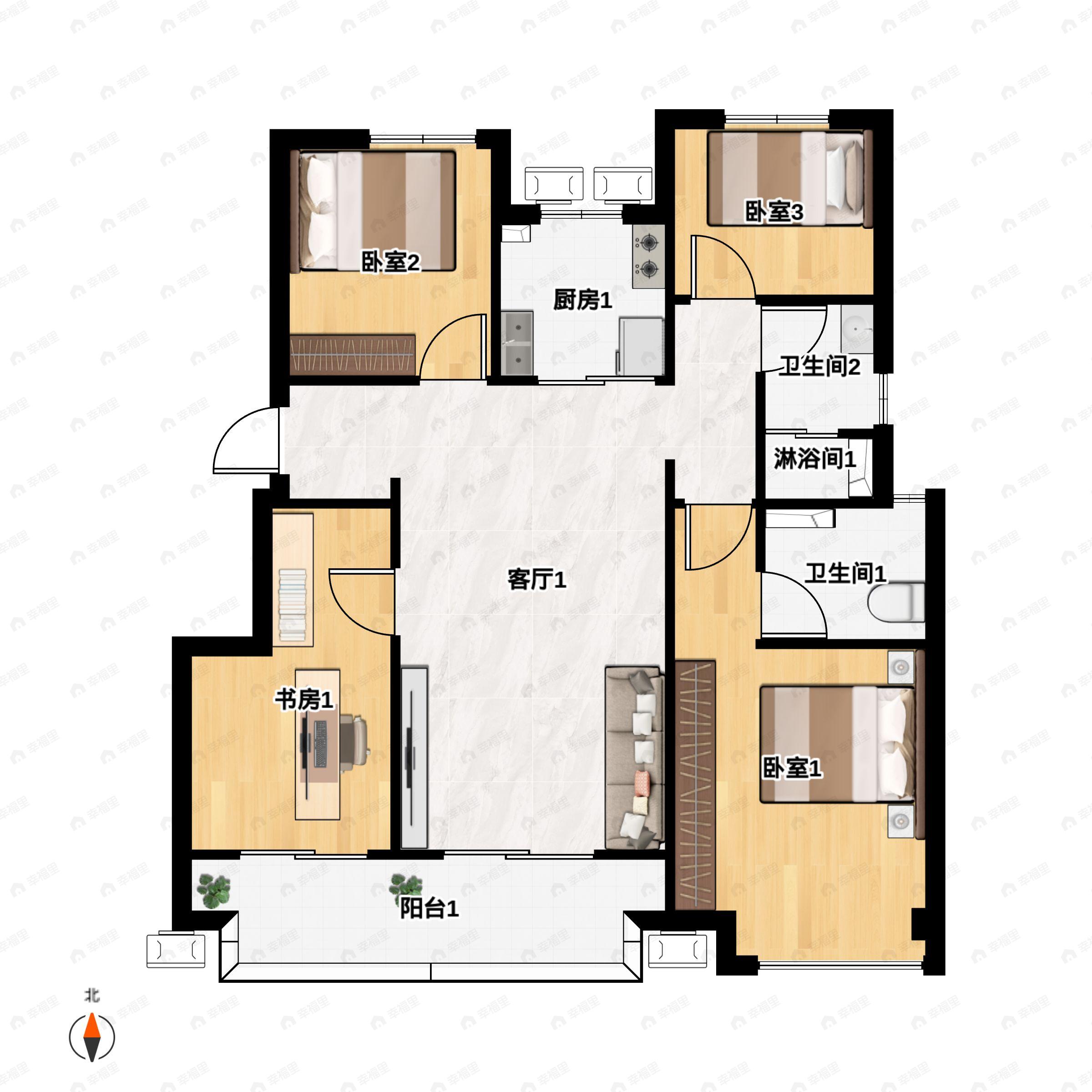 4室2厅2卫建面113平户型图