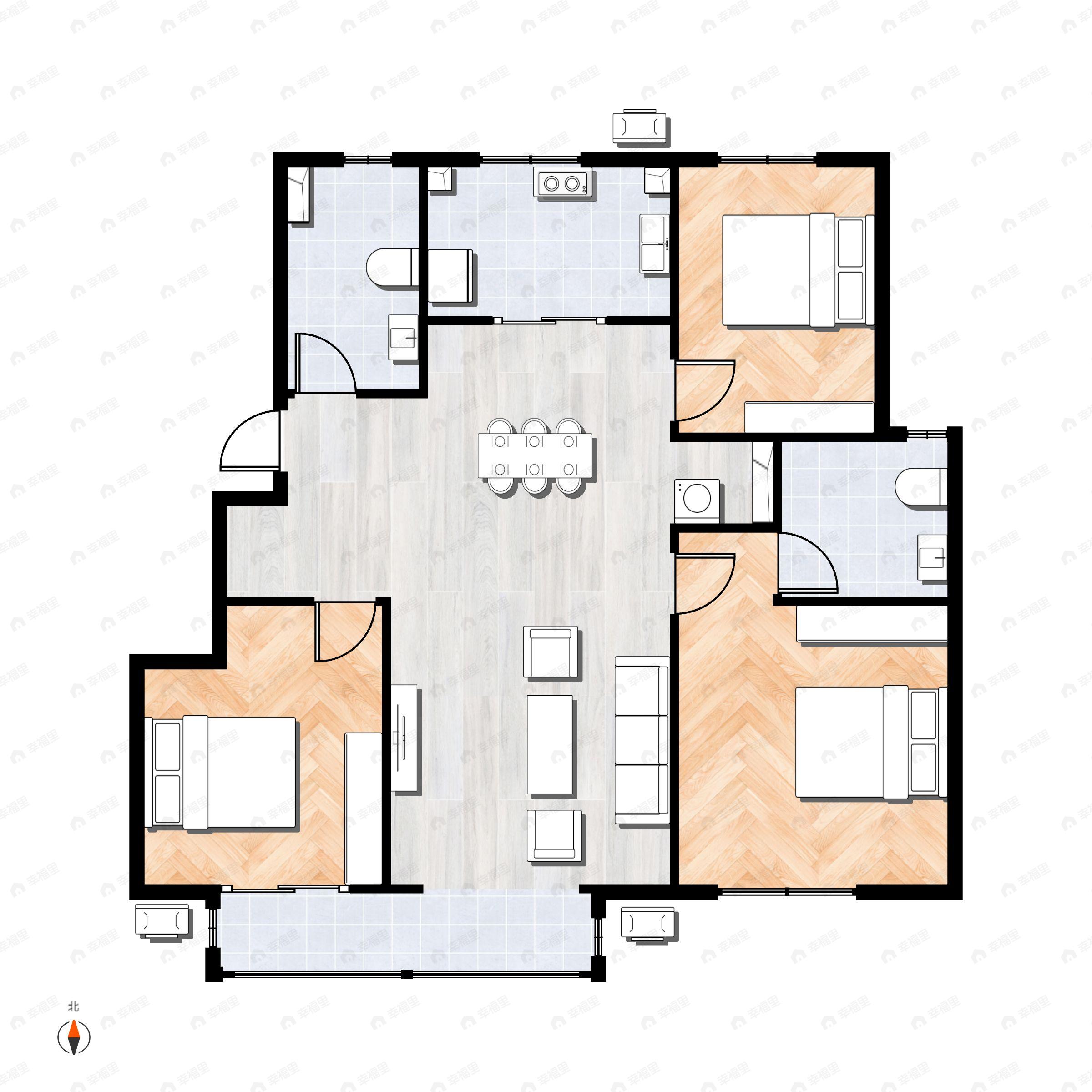 3室2厅2卫建面98平户型图