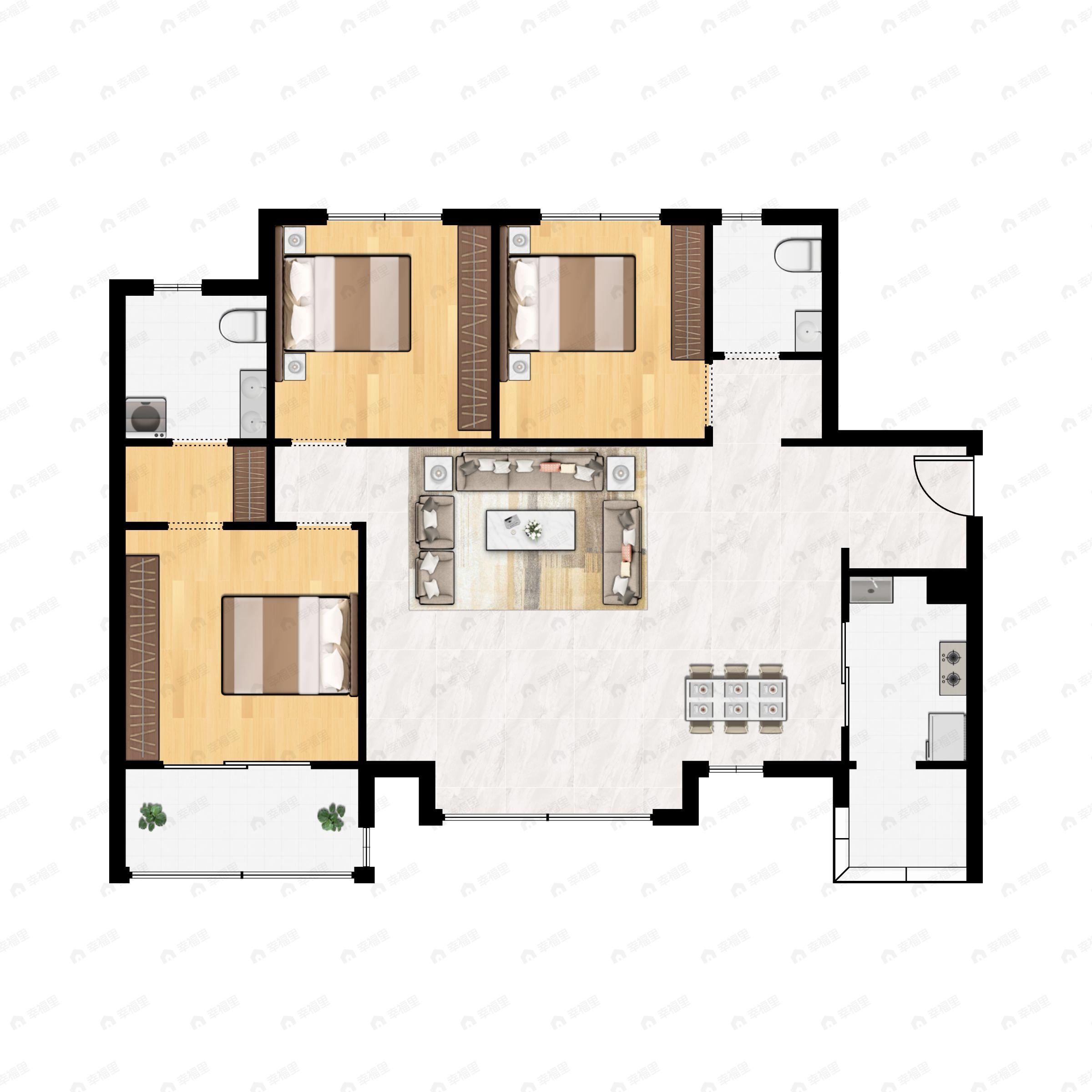 3室2厅2卫建面109平南户型图