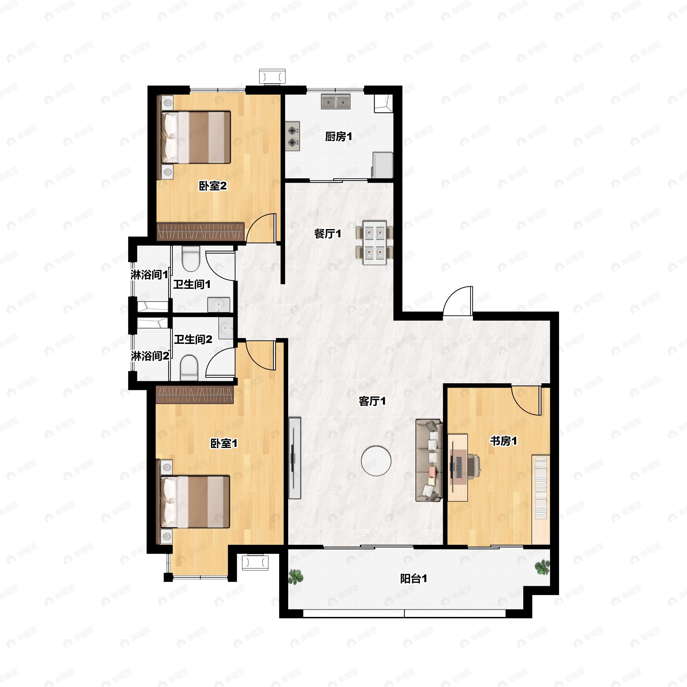 3室2厅2卫建面133平户型图