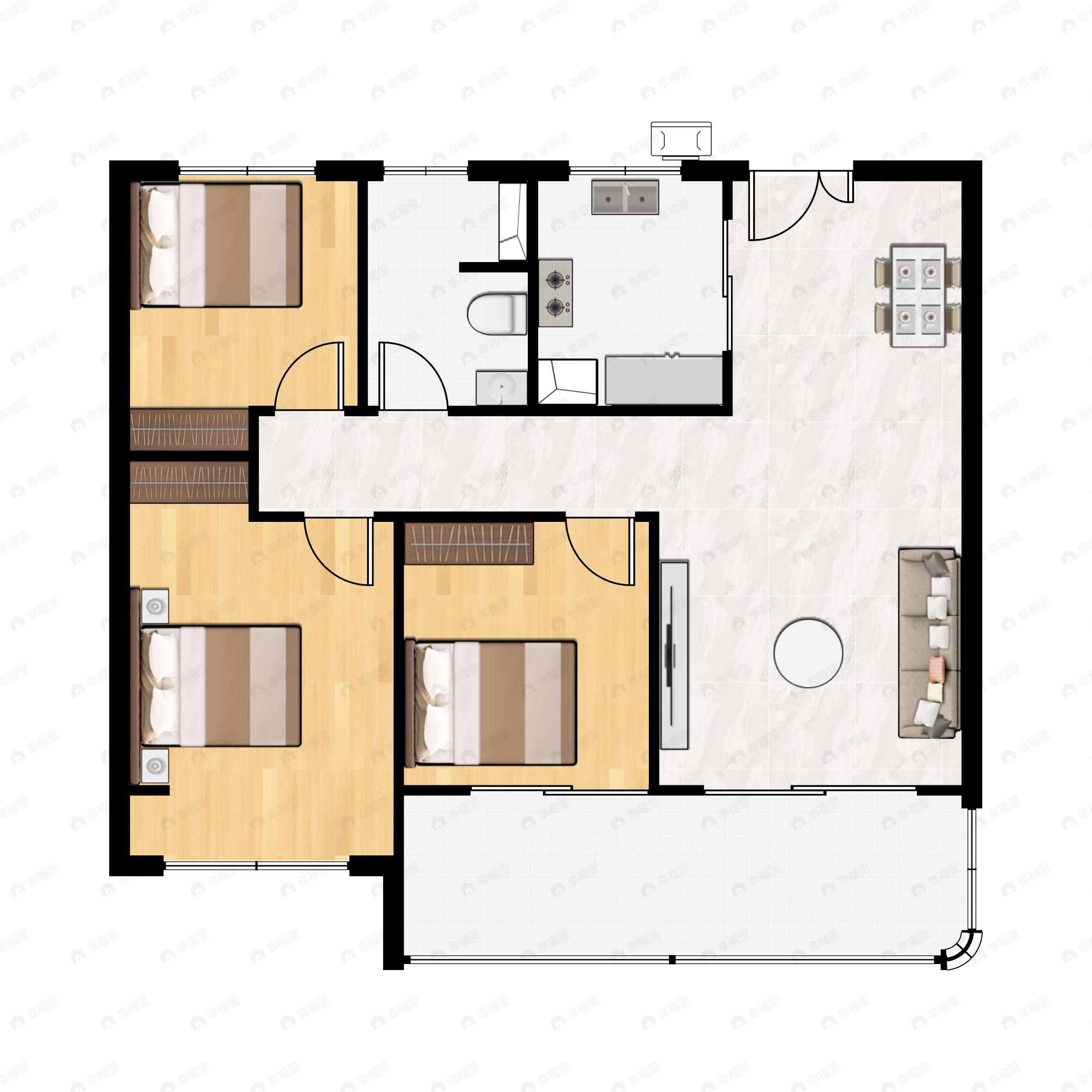 3室2厅1卫建面92平户型图