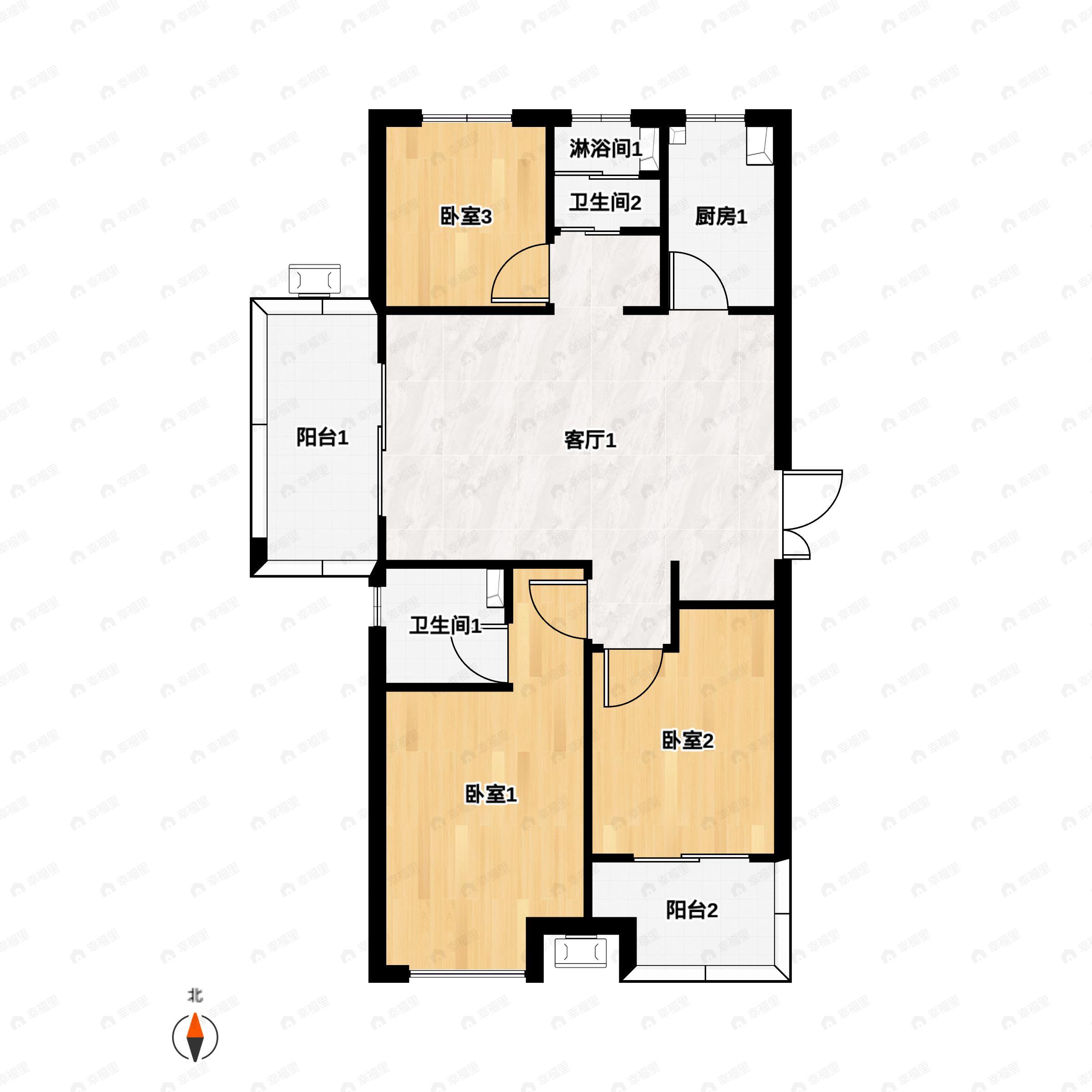 建业贰号城邦3室2厅2卫户型图