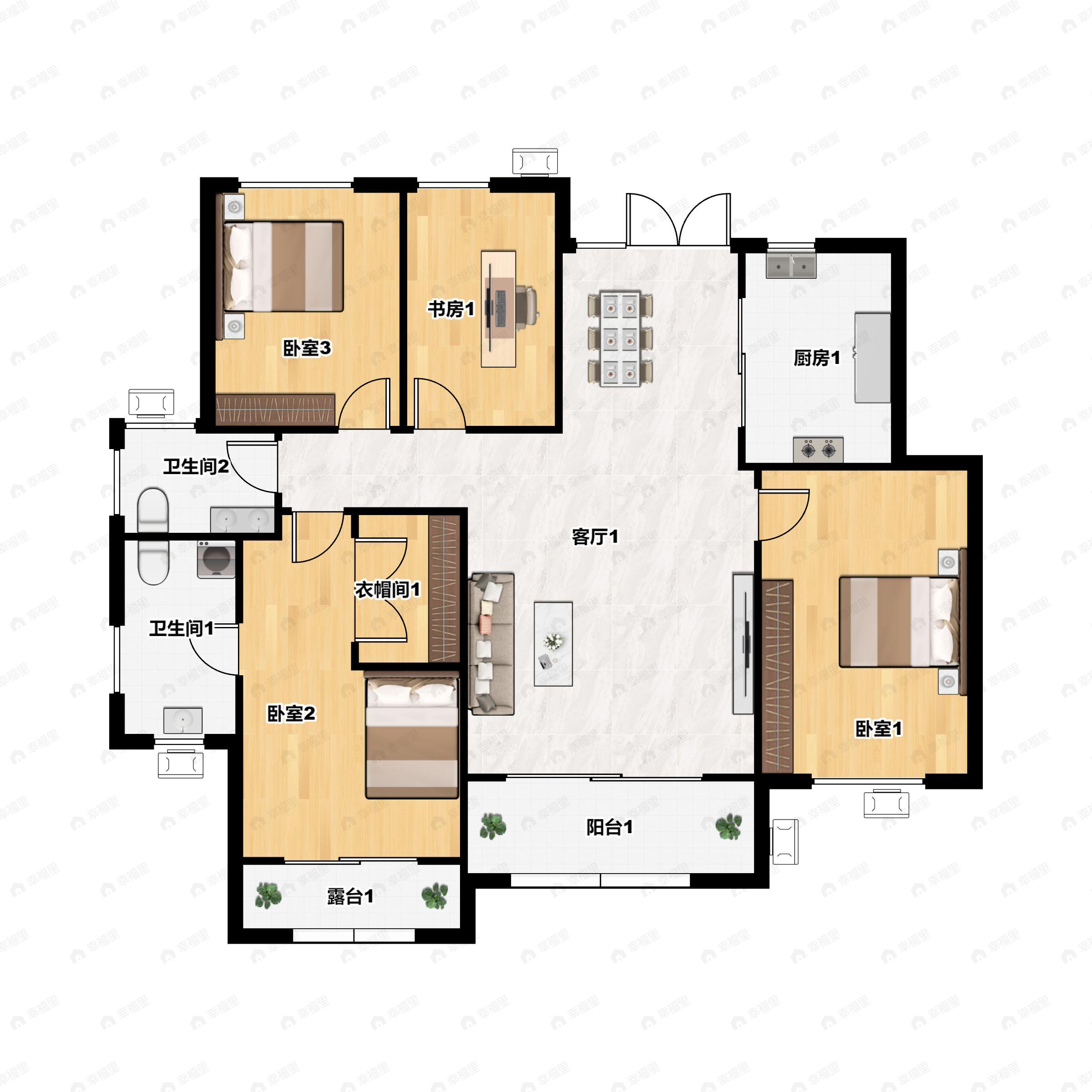 4室2厅2卫建面139平南户型图