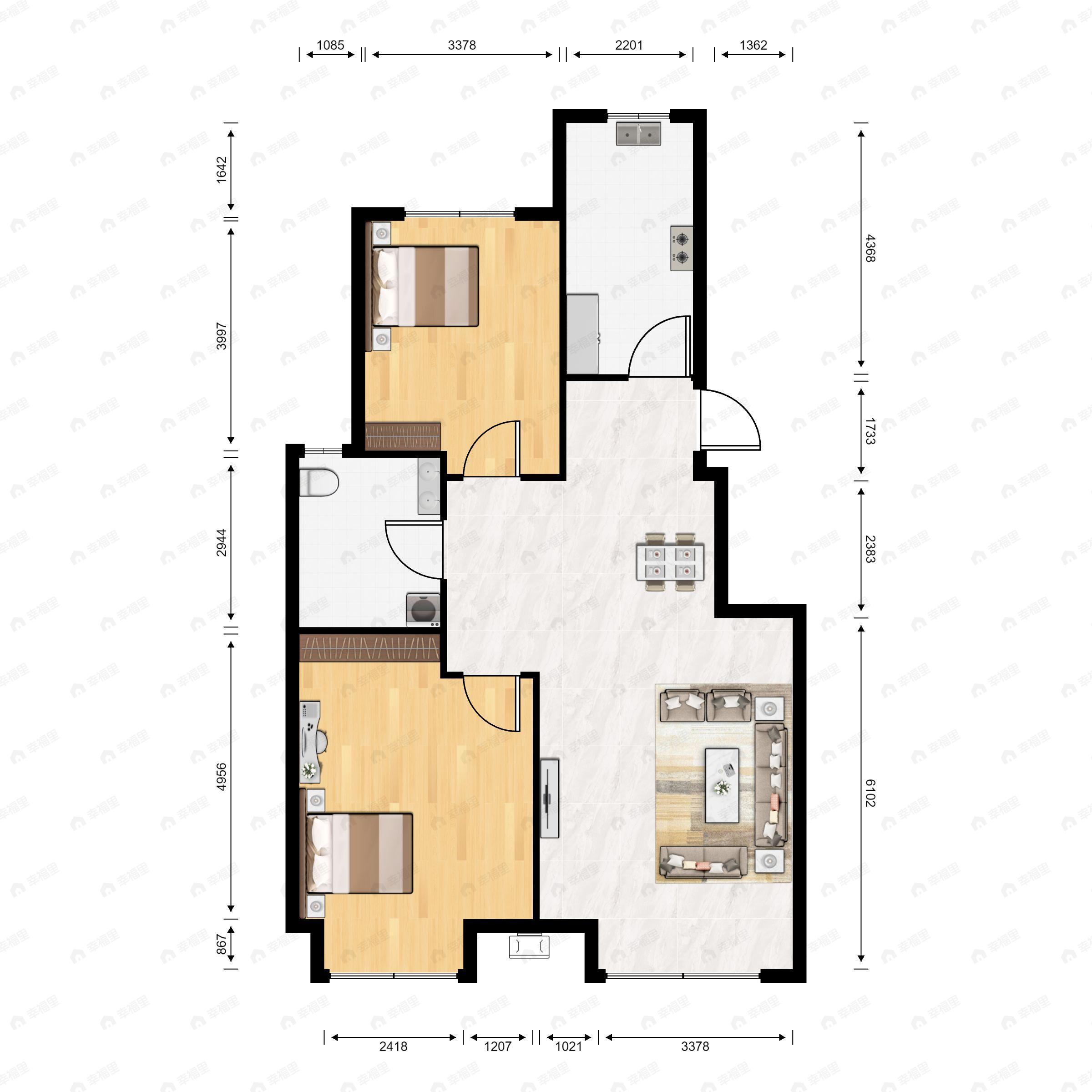 华润置地大连湾2室2厅1卫户型图