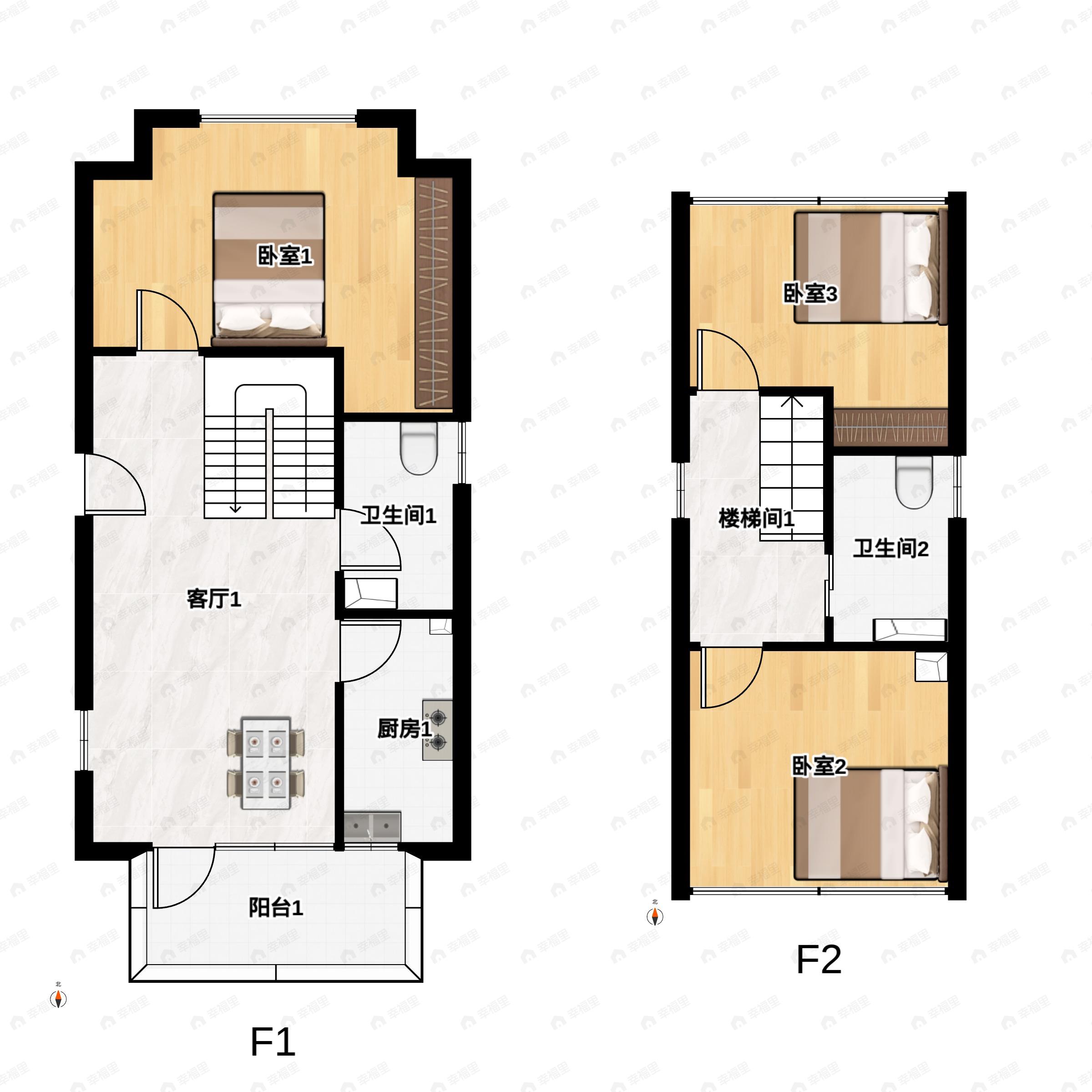 3室2厅2卫建面124平西南户型图