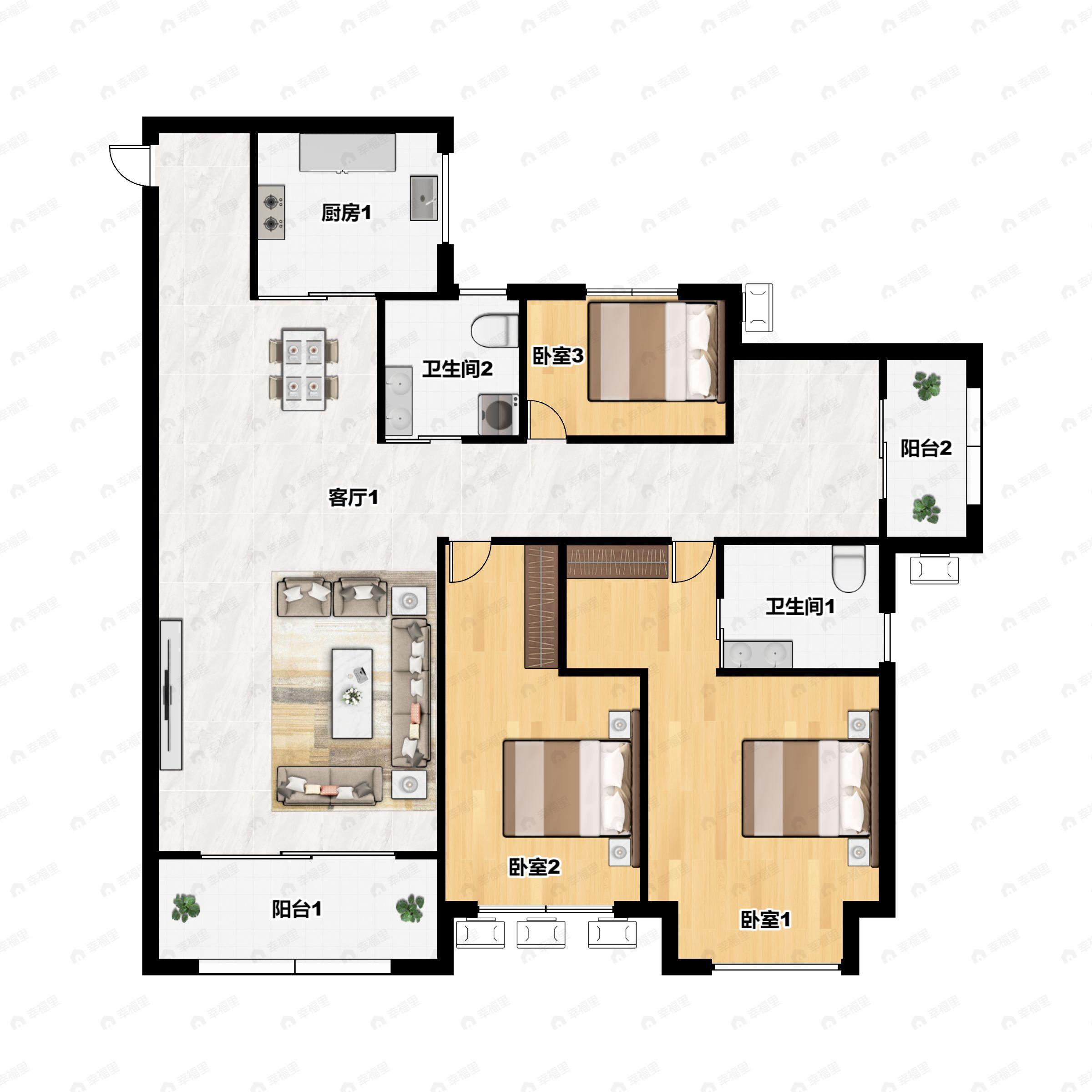 4室2厅2卫建面135平南户型图