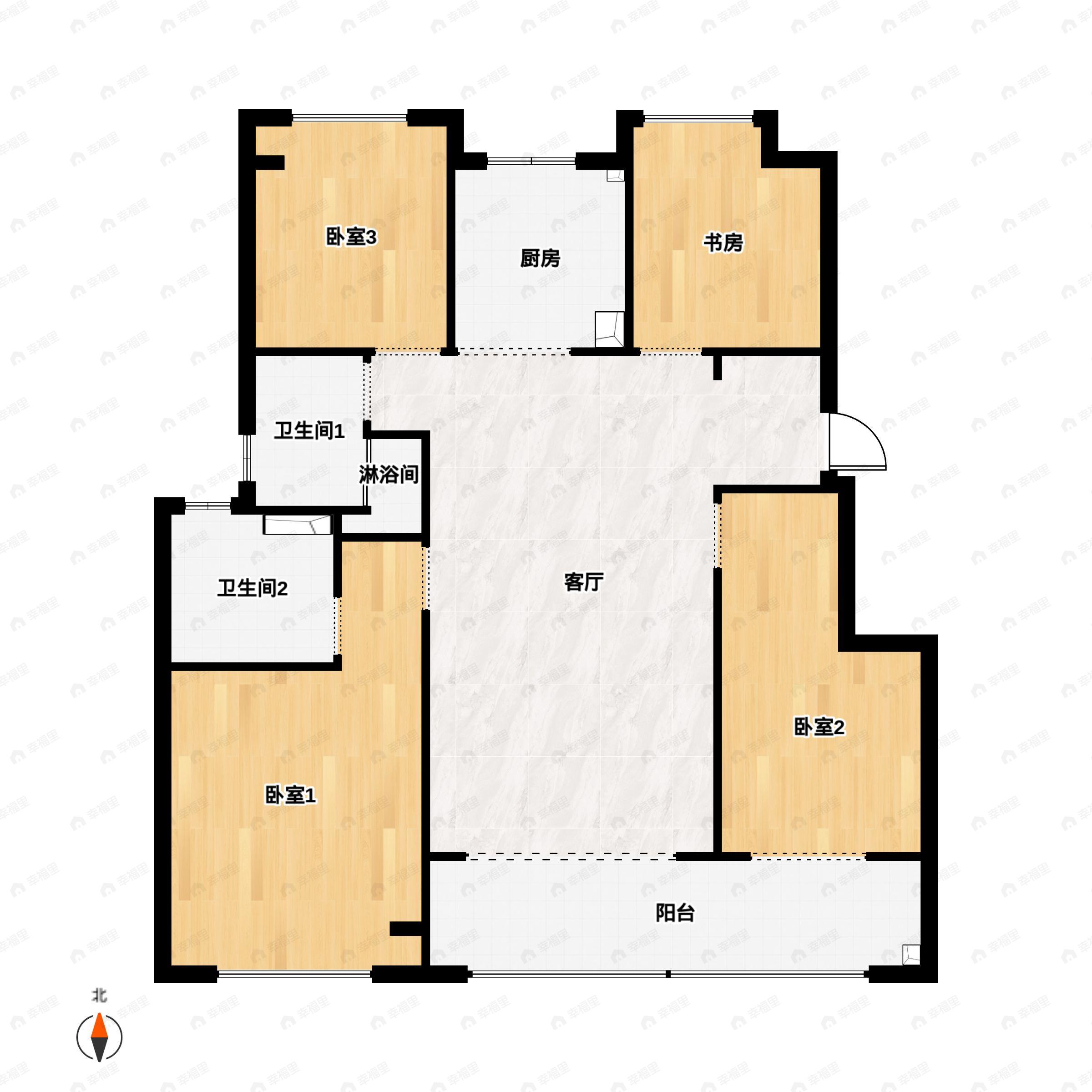4室2厅2卫建面118平南户型图