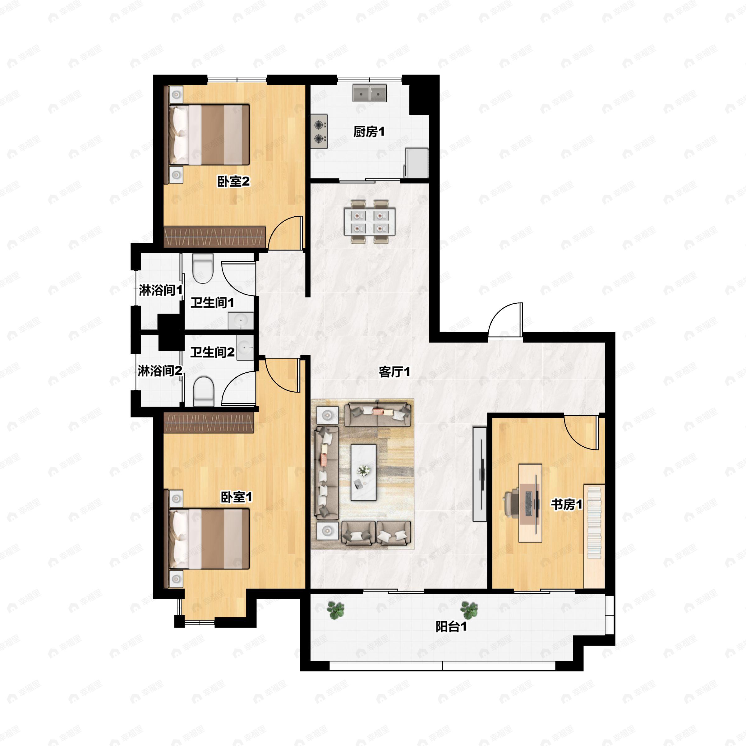 3室2厅2卫建面133平南户型图