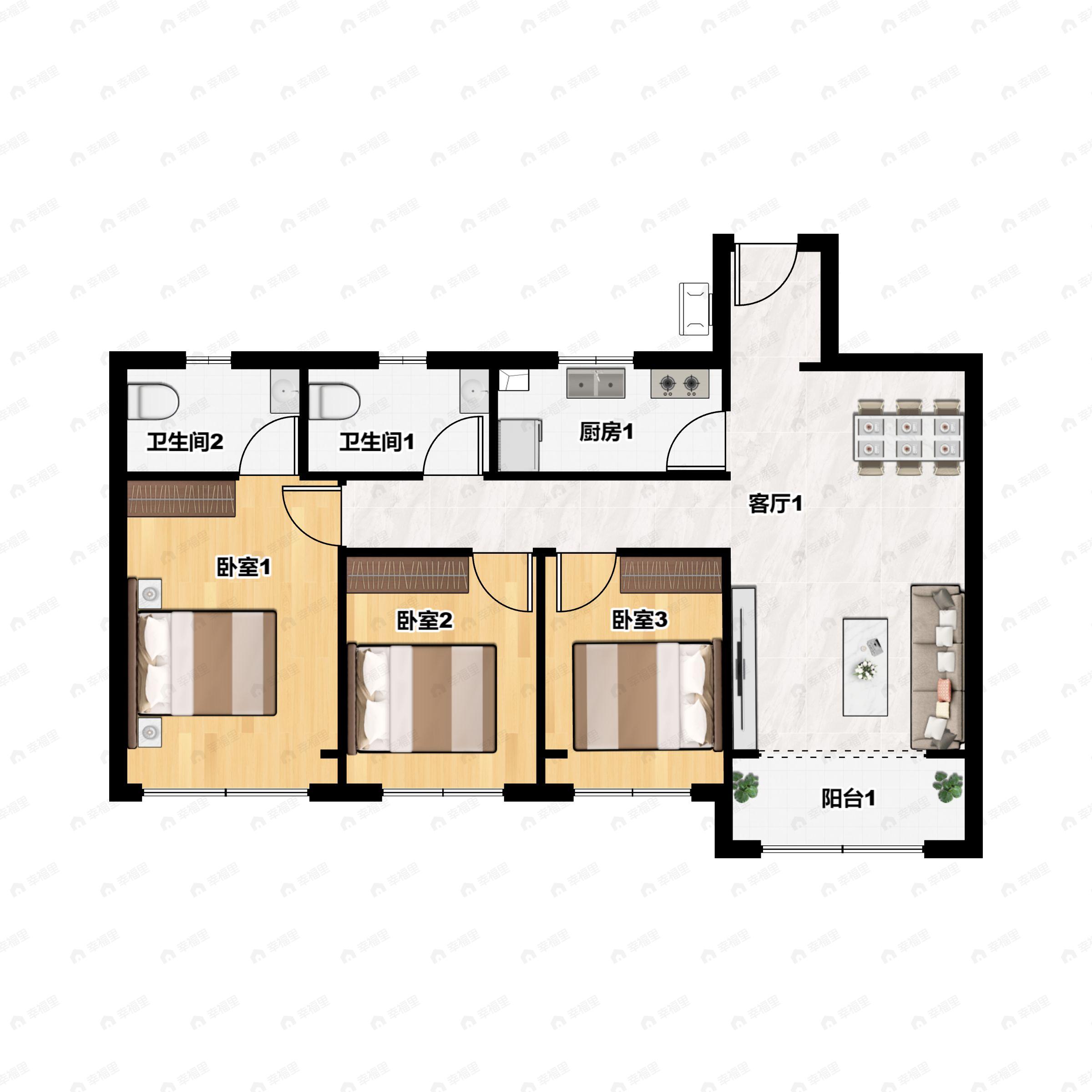 3室2厅2卫建面128平户型图