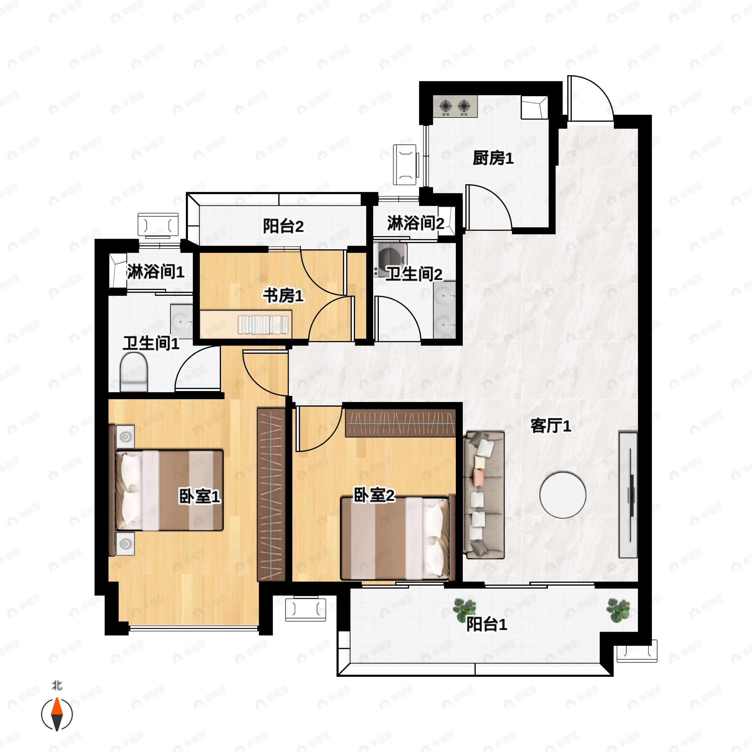 3室2厅2卫建面112平户型图