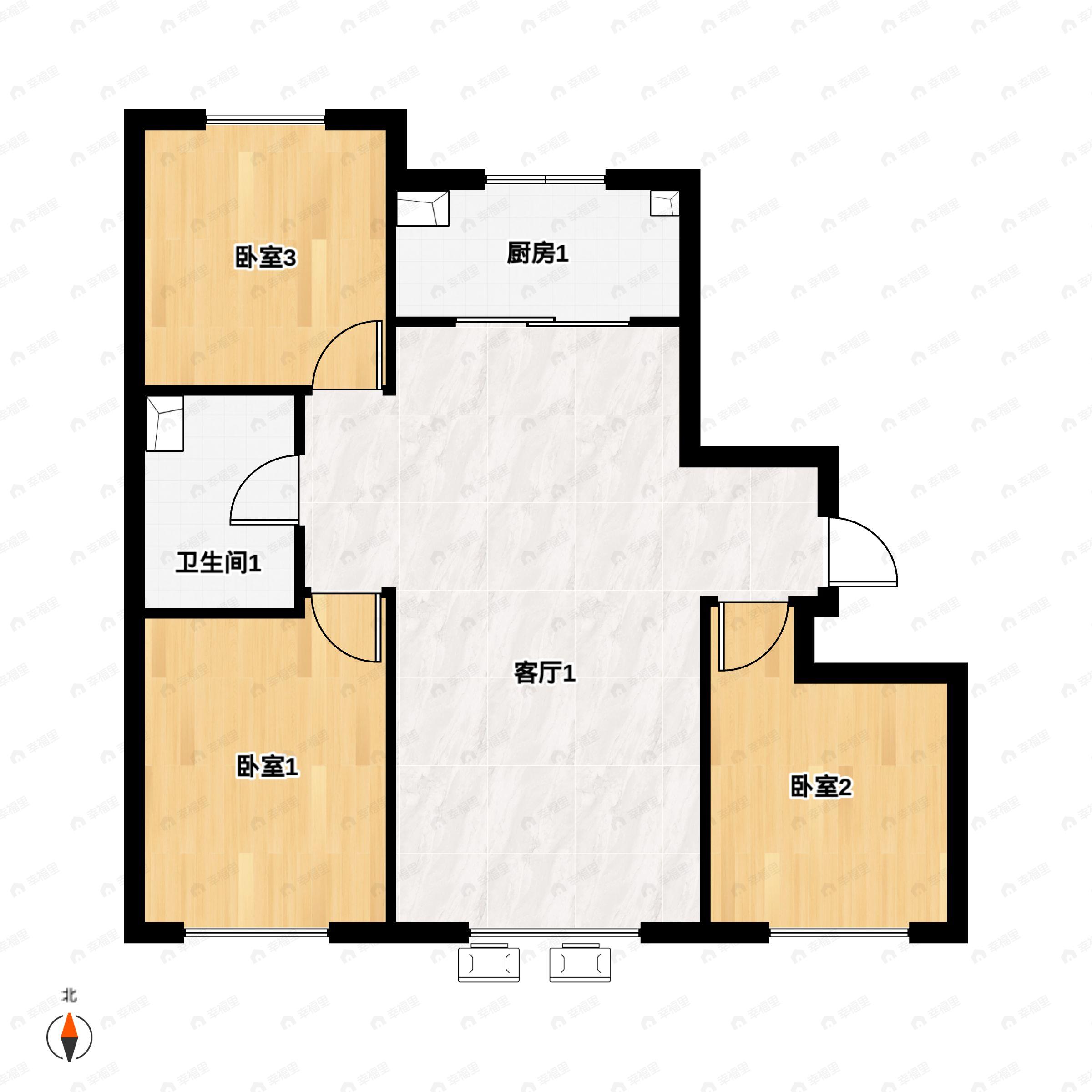 3室2厅1卫建面98平南户型图