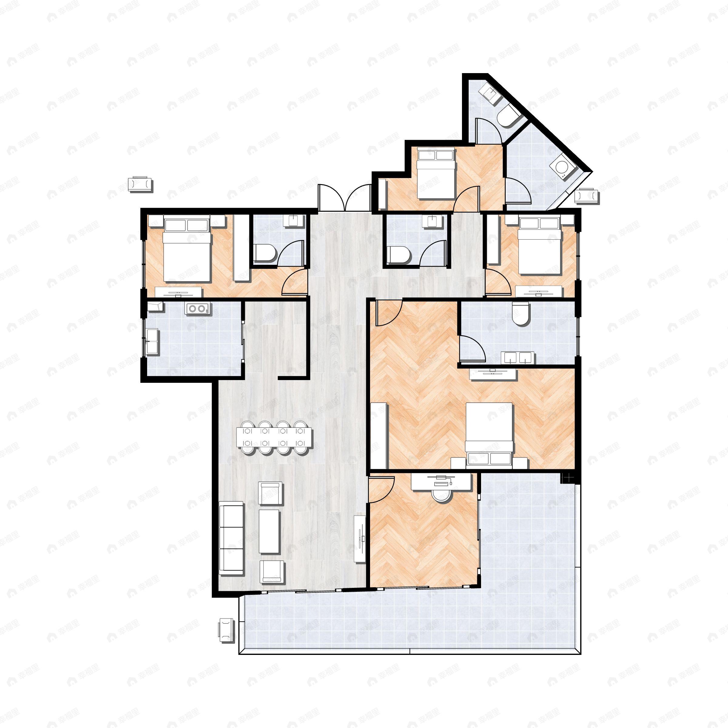 4室2厅4卫建面190平西南户型图