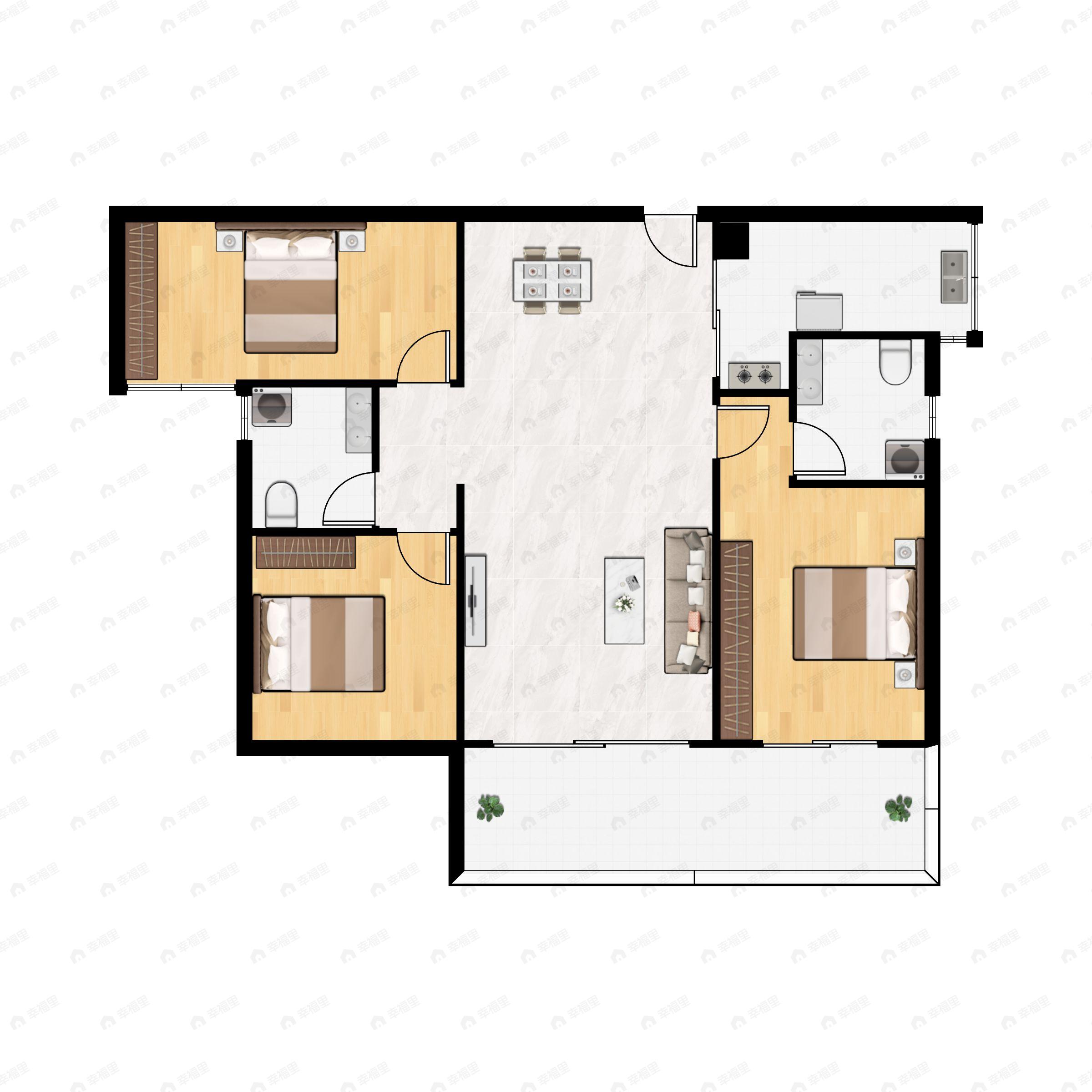 骏景湾·滨江誉峰3室2厅2卫户型图