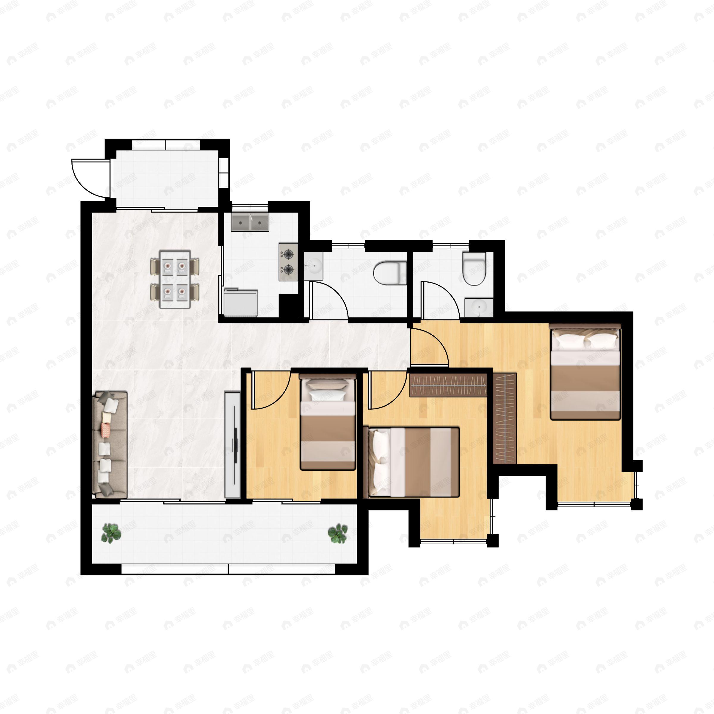 星州润达城3室2厅2卫户型图