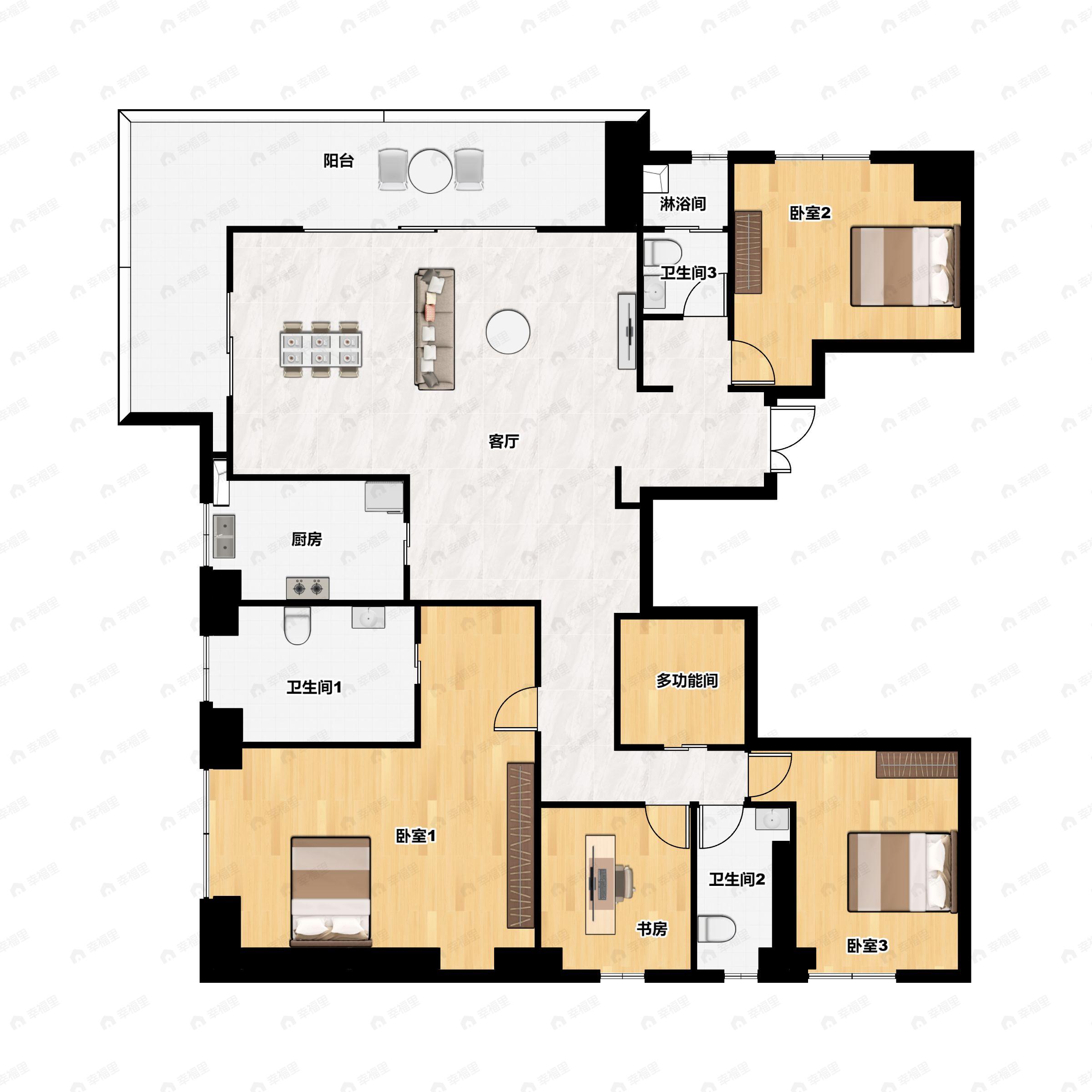 4室2厅3卫建面275平南|北户型图