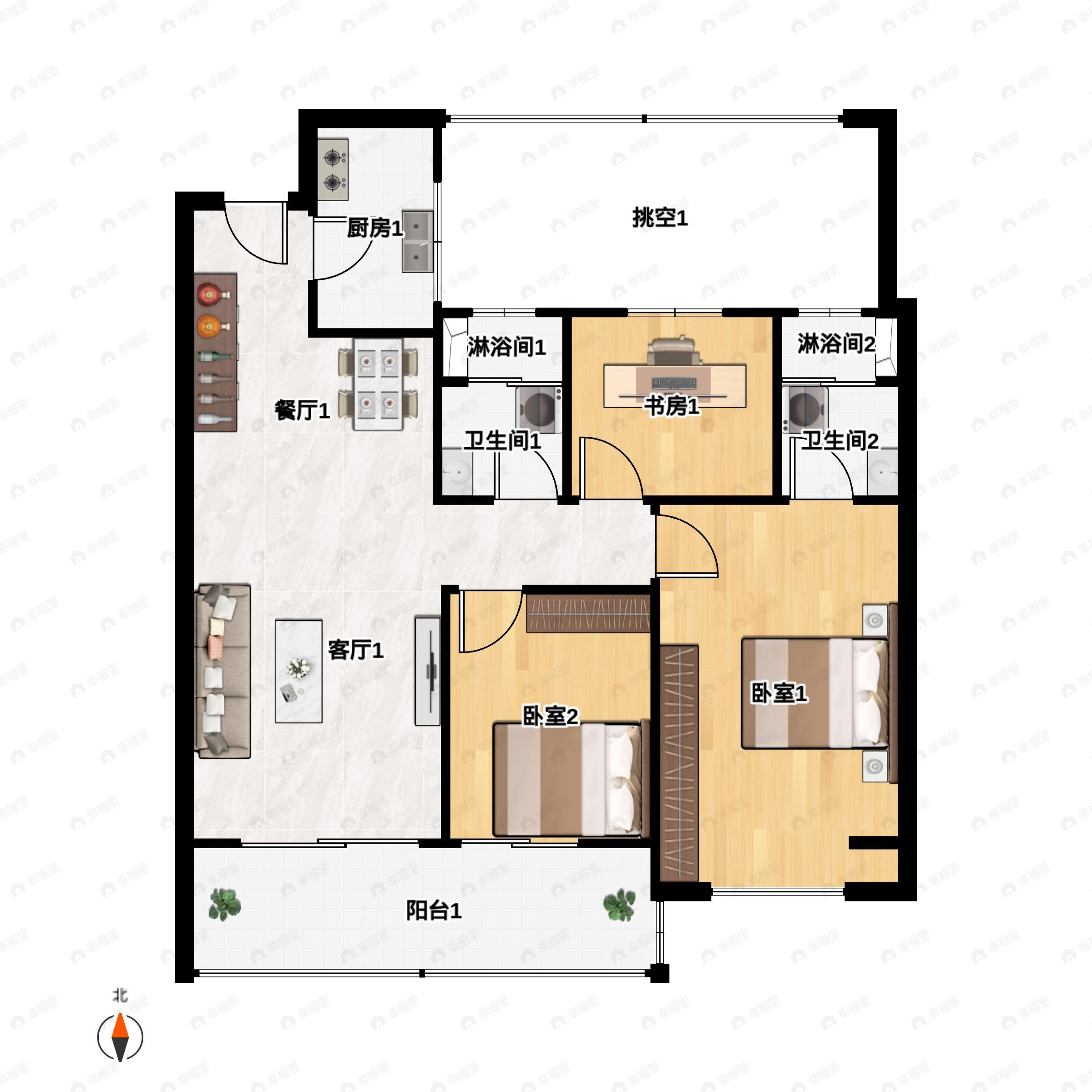 昆明安宁吾悦广场3室2厅2卫户型图