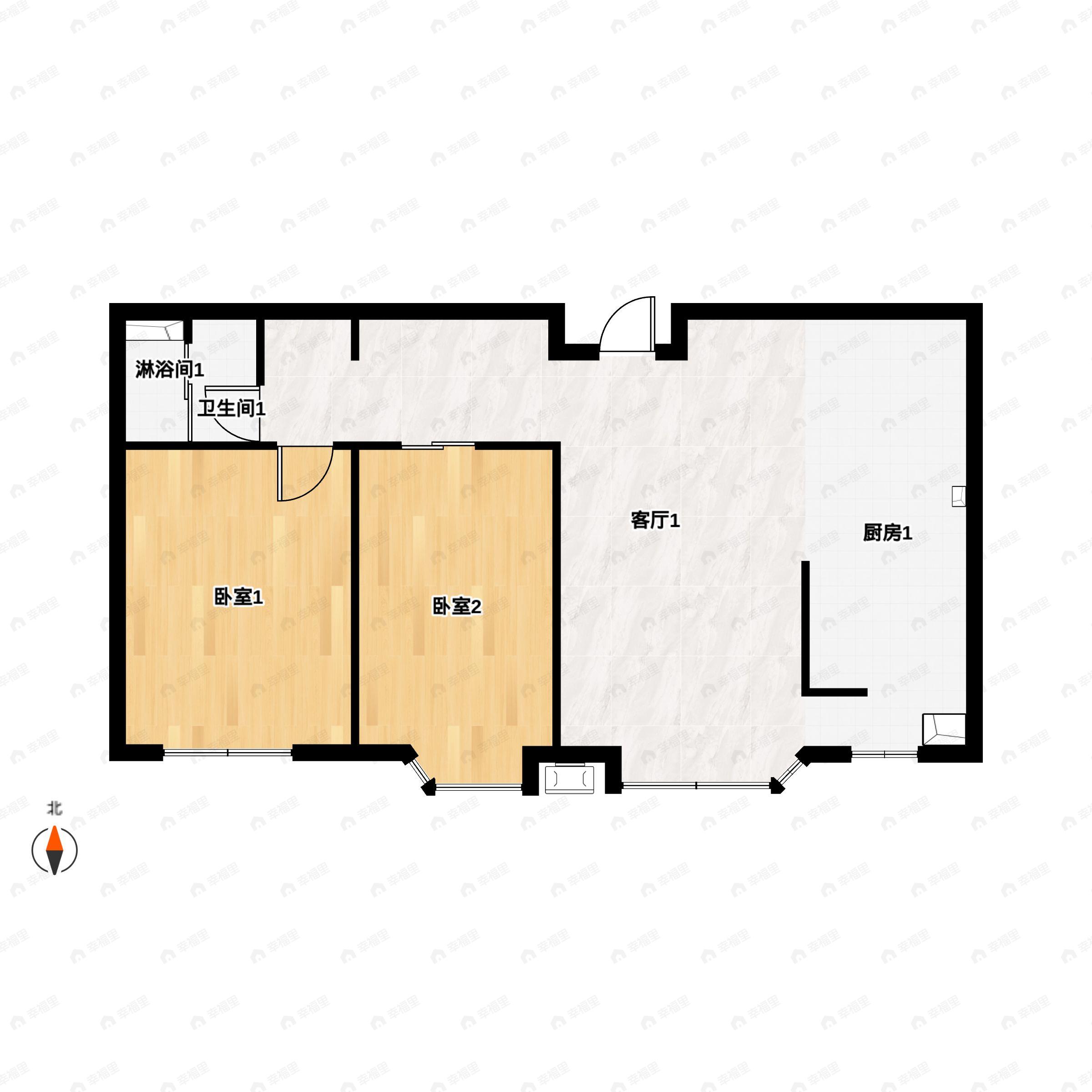 2室2厅1卫建面94平南户型图