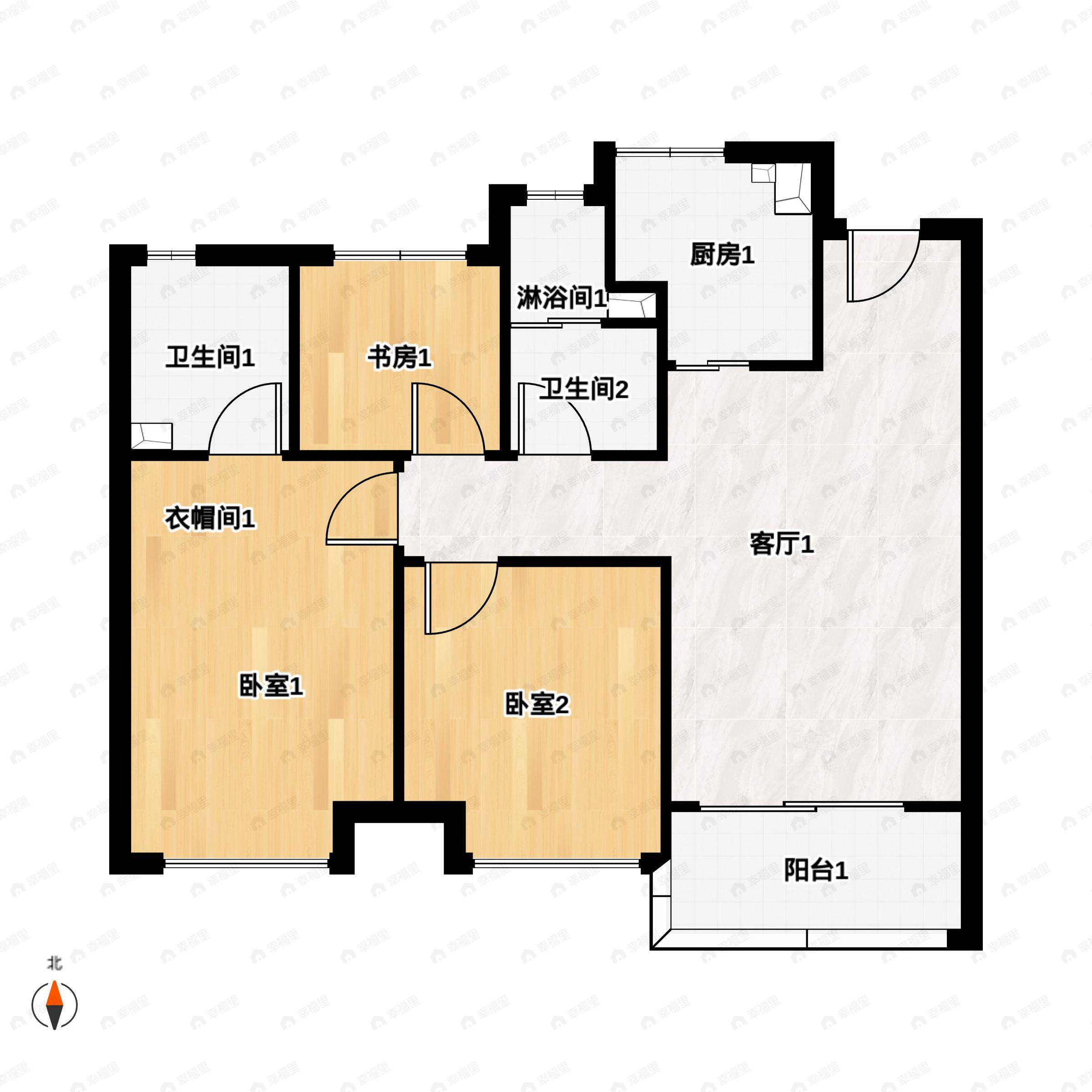 3室2厅2卫建面89平户型图