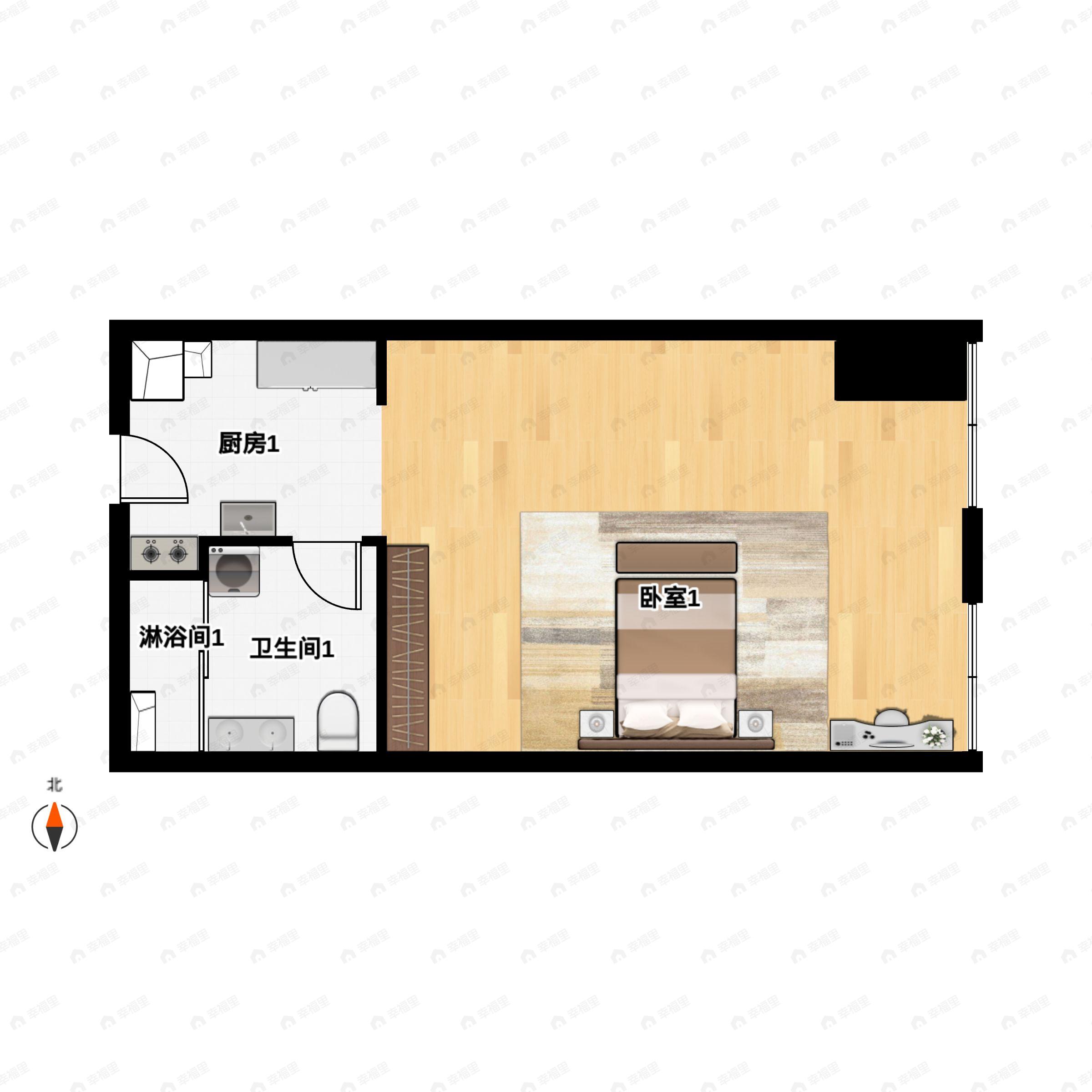 1室2厅1卫建面56平户型图