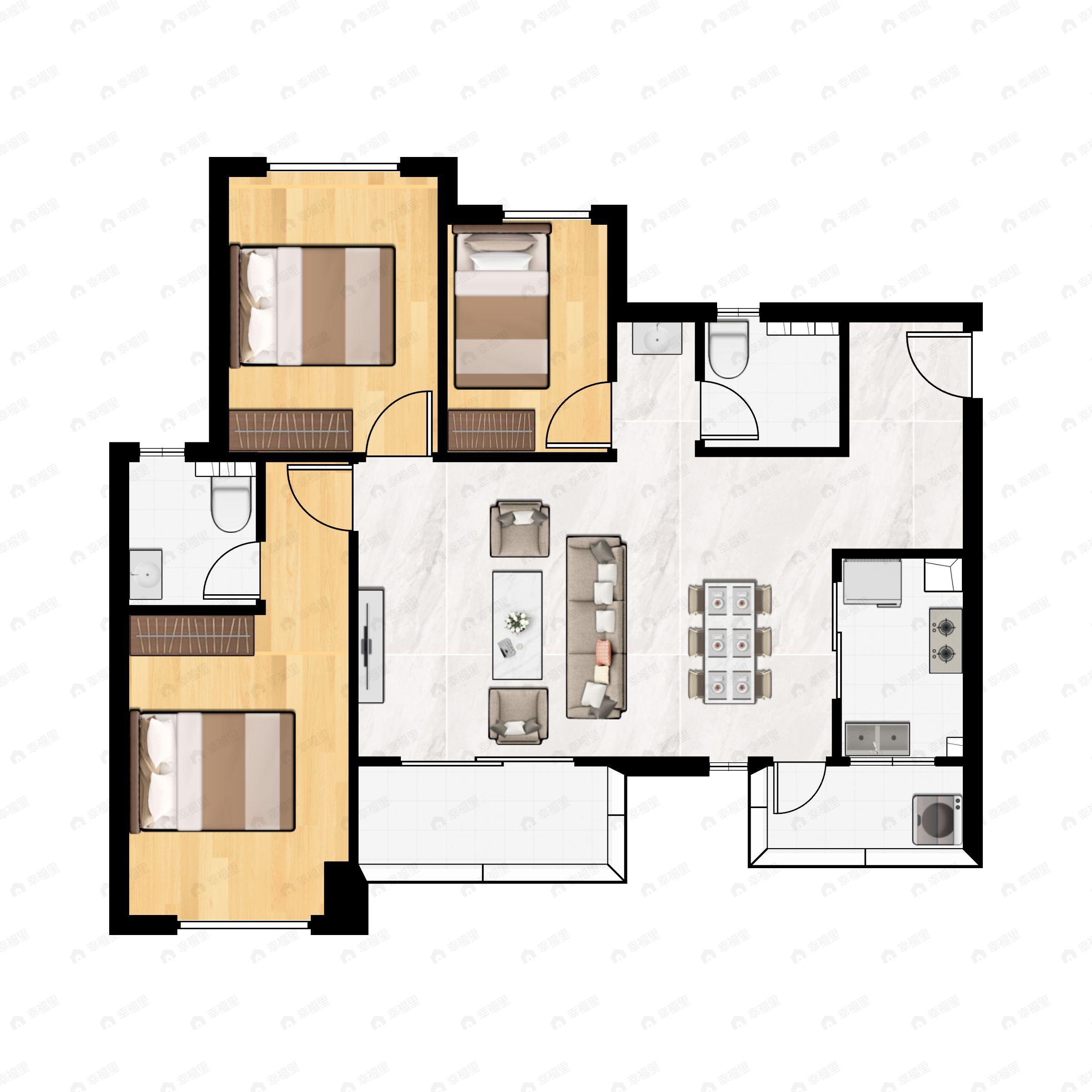 3室2厅2卫建面108平东南户型图
